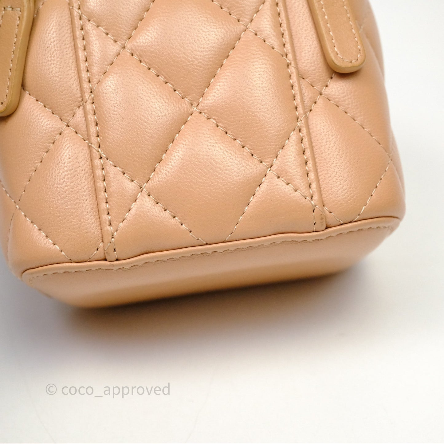 Chanel Mini Top Handle Vanity With Chain Beige Lambskin Aged Gold Hardware