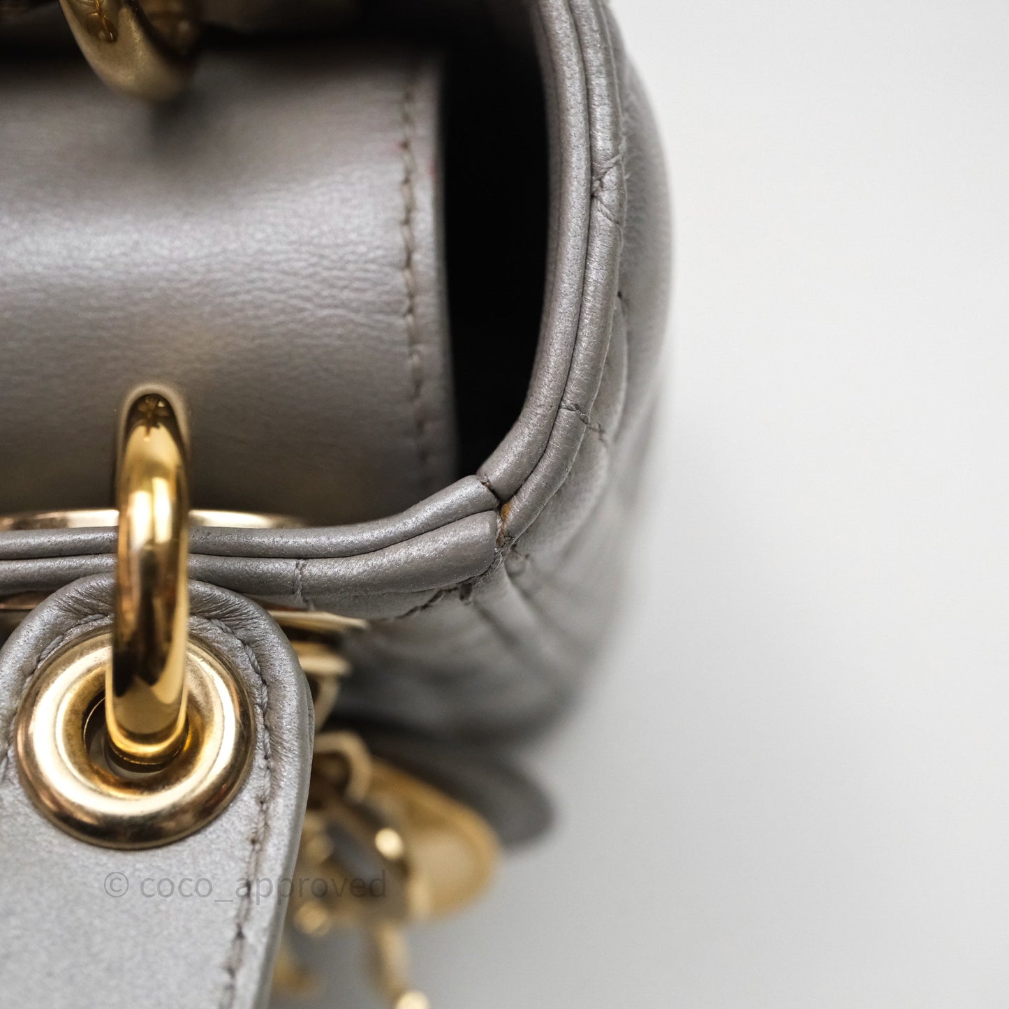 Christian Dior Mini Lady Dior Iridescent Grey Lambskin Cannage Gold Hardware