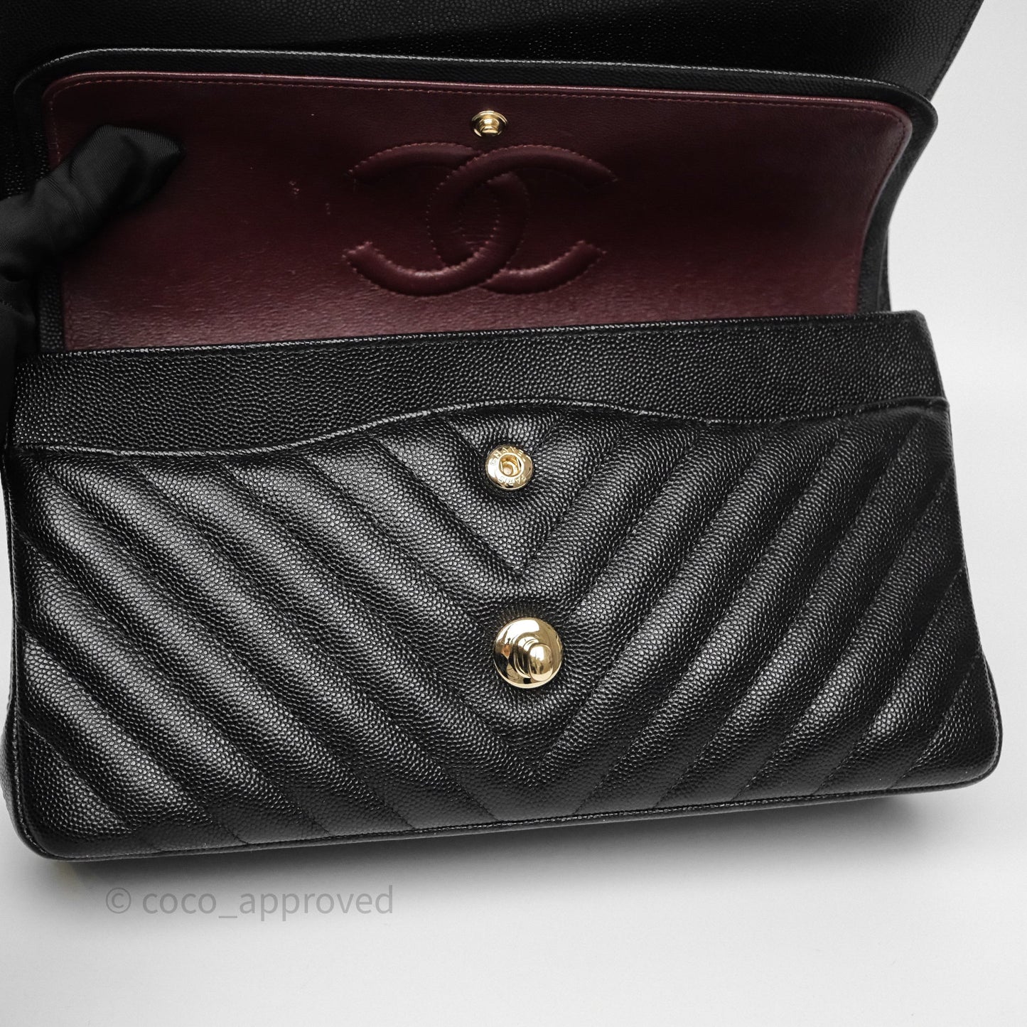 Chanel Classic M/L Medium Flap Chevron Black Caviar Gold Hardware