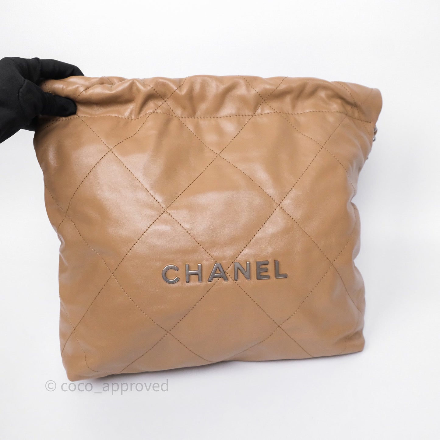 Chanel 22 Small Brown Shiny Calfskin Silver Hardware