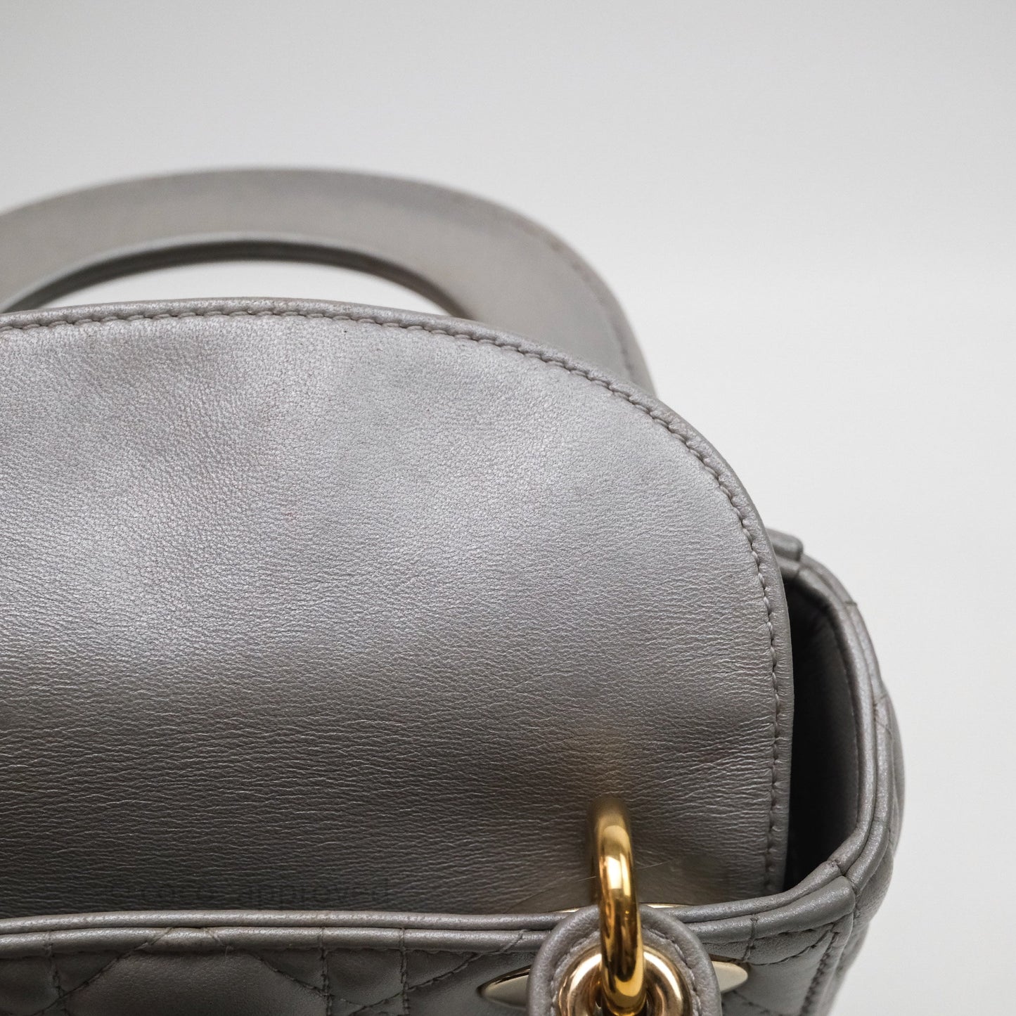 Christian Dior Mini Lady Dior Iridescent Grey Lambskin Cannage Gold Hardware