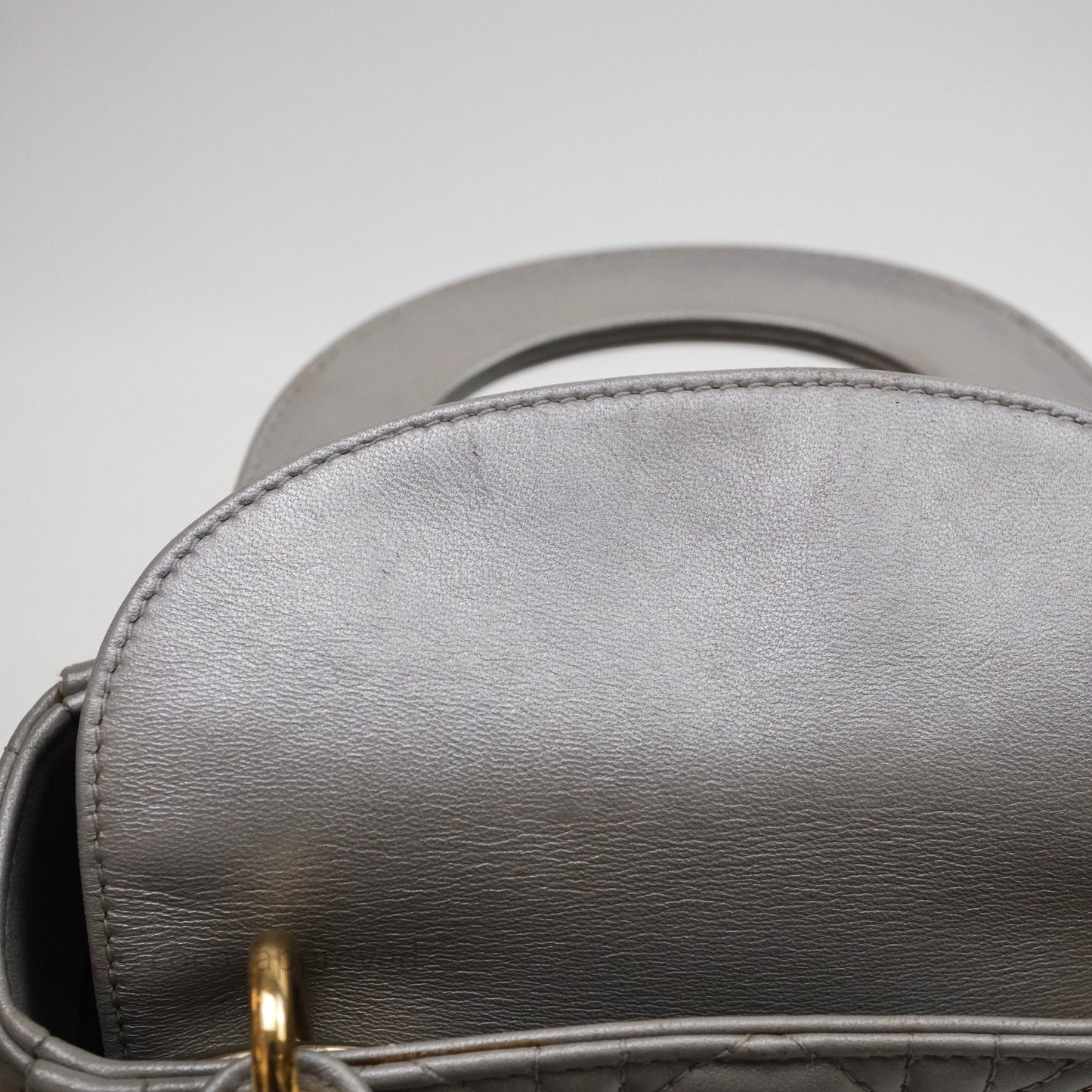 Christian Dior Mini Lady Dior Iridescent Grey Lambskin Cannage Gold Hardware