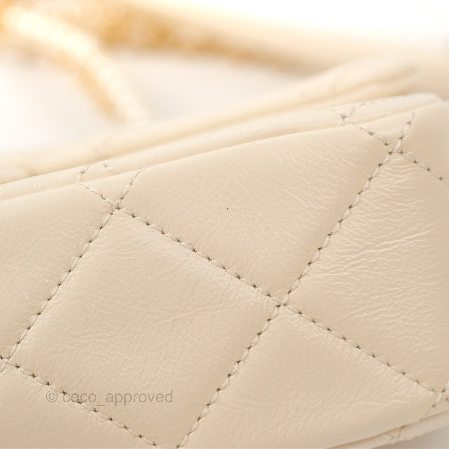 Chanel Mini Rectangular With Pearl Strap Quilted White Goatskin Aged Gold Hardware