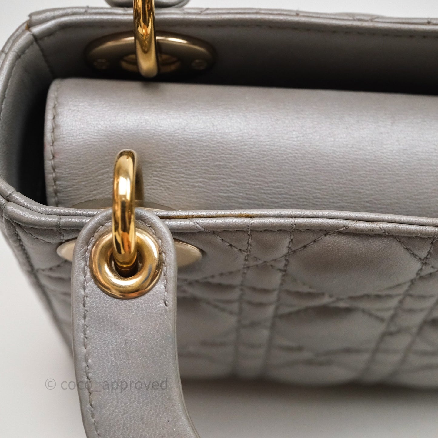 Christian Dior Mini Lady Dior Iridescent Grey Lambskin Cannage Gold Hardware