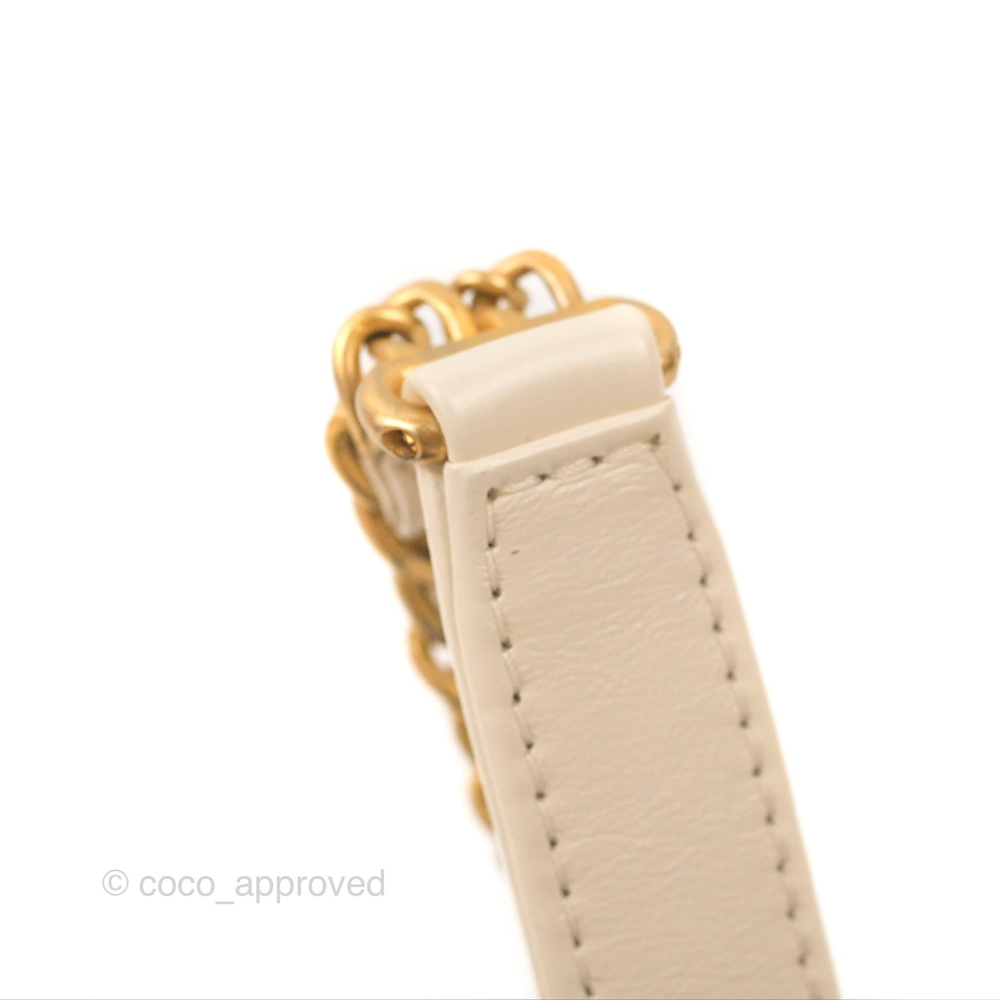 Chanel Mini Rectangular With Pearl Strap Quilted White Goatskin Aged Gold Hardware