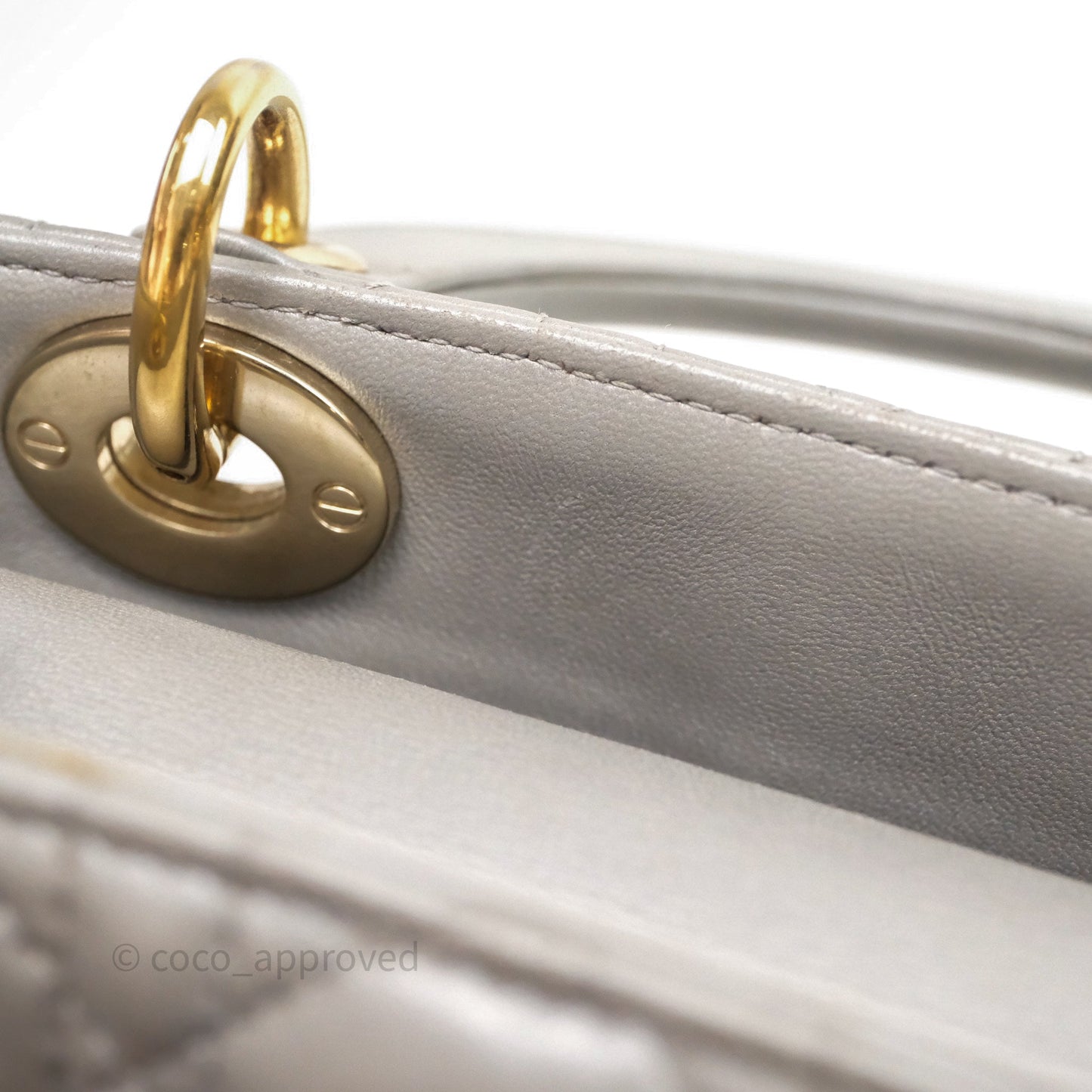 Christian Dior Mini Lady Dior Iridescent Grey Lambskin Cannage Gold Hardware