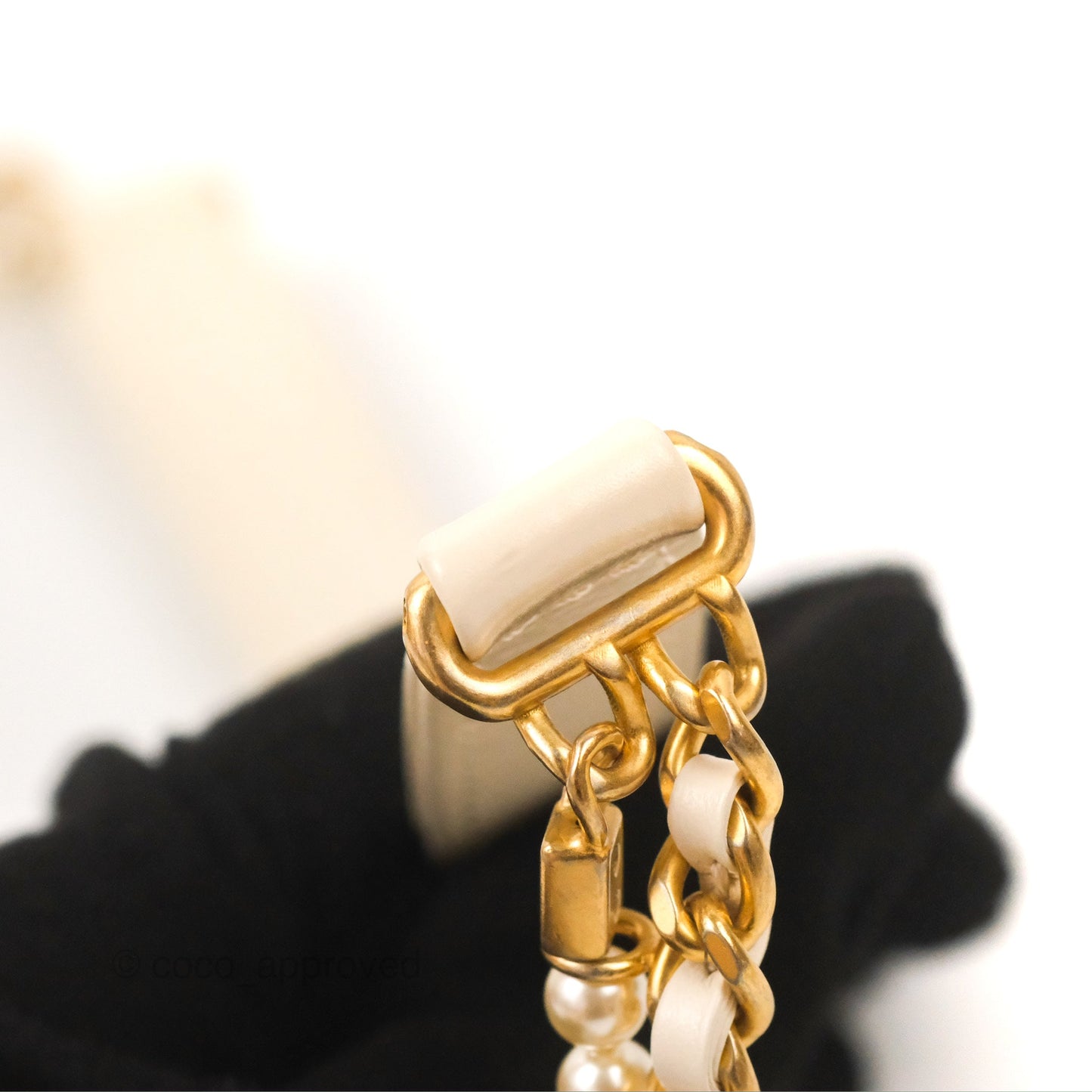 Chanel Mini Rectangular With Pearl Strap Quilted White Goatskin Aged Gold Hardware