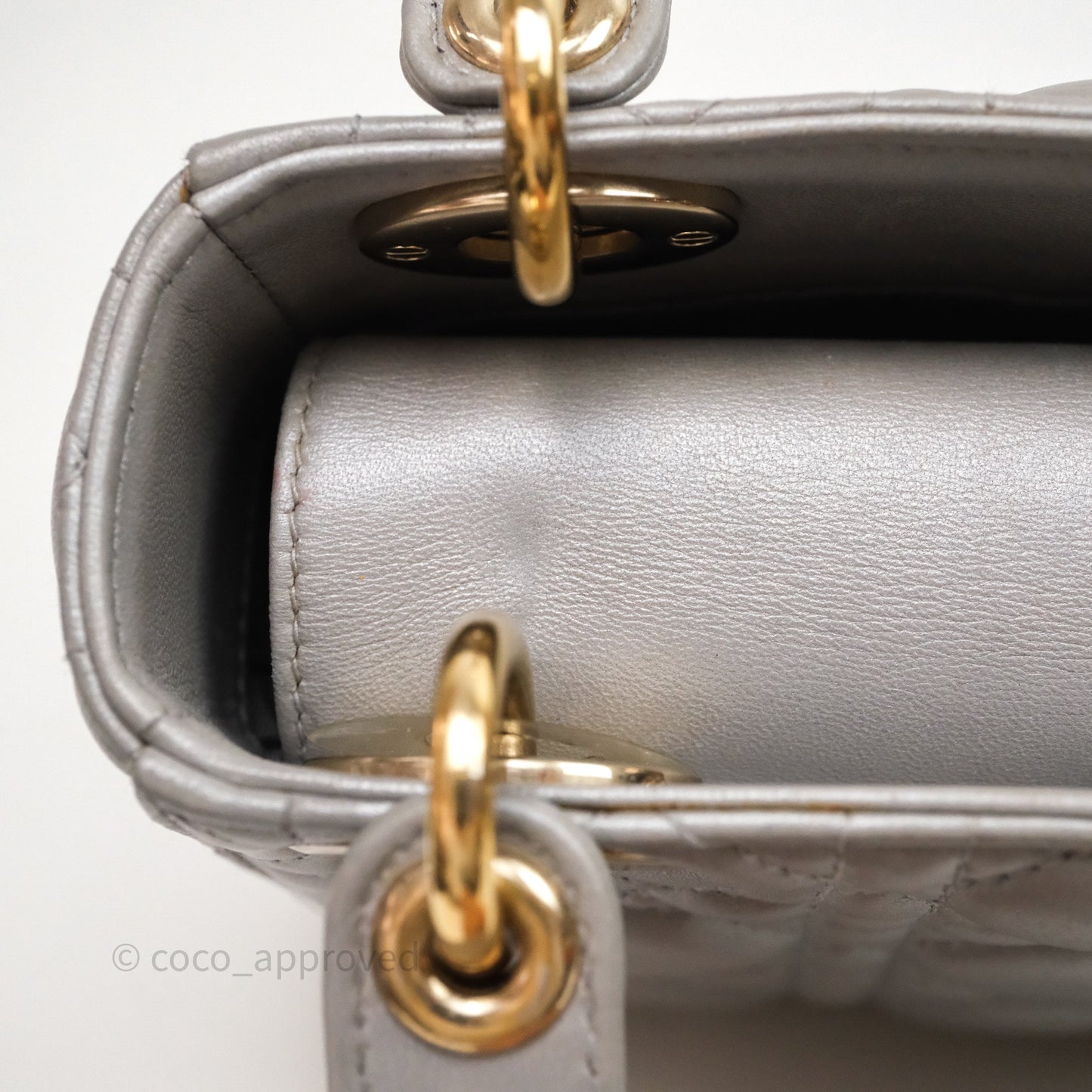 Christian Dior Mini Lady Dior Iridescent Grey Lambskin Cannage Gold Hardware