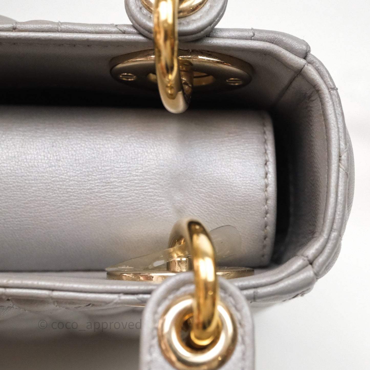 Christian Dior Mini Lady Dior Iridescent Grey Lambskin Cannage Gold Hardware