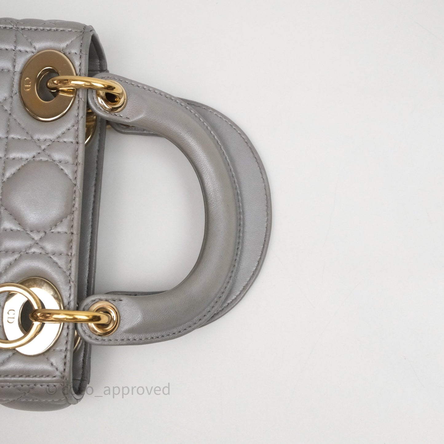 Christian Dior Mini Lady Dior Iridescent Grey Lambskin Cannage Gold Hardware