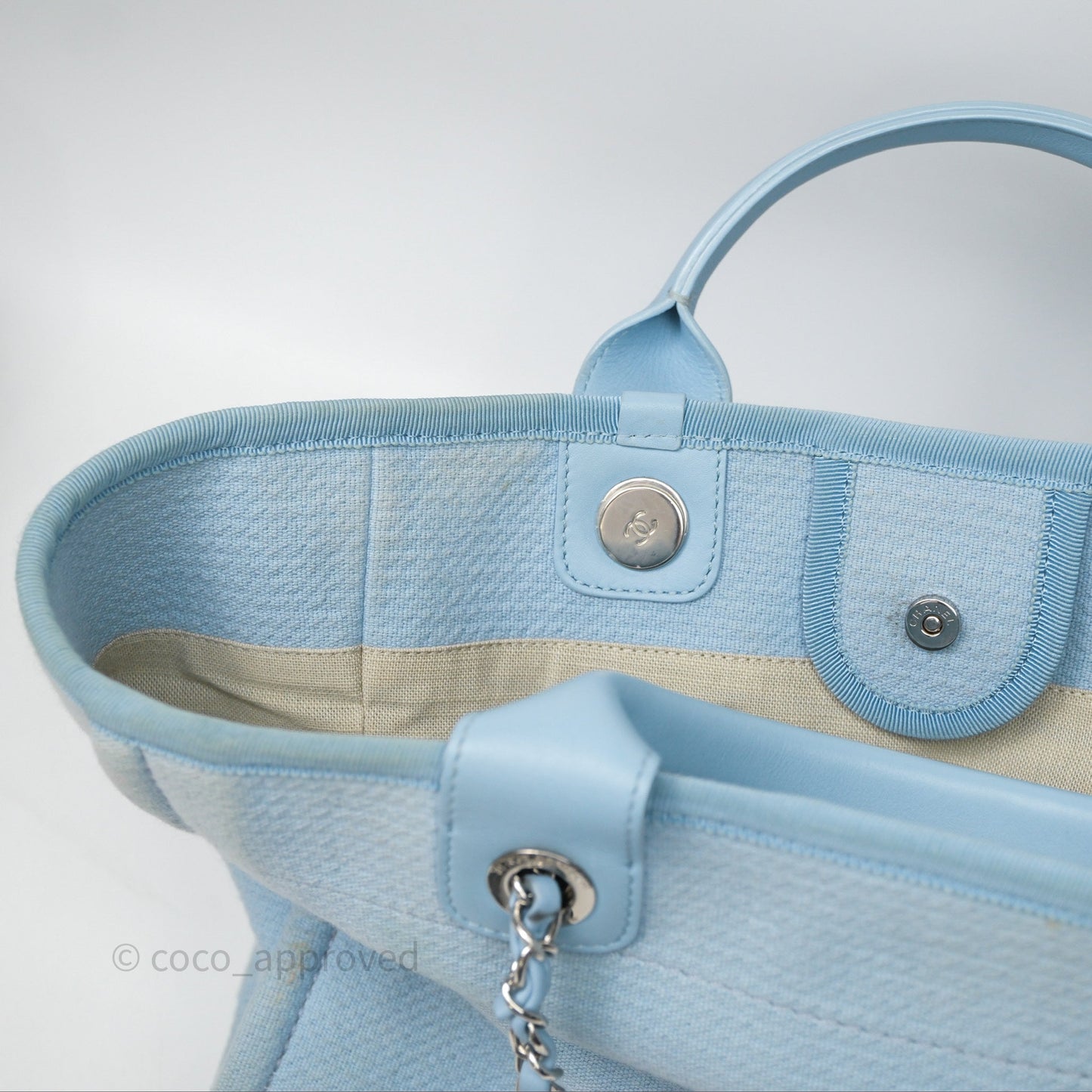 Chanel New Small Deauville Tote Blue Canvas Silver Hardware