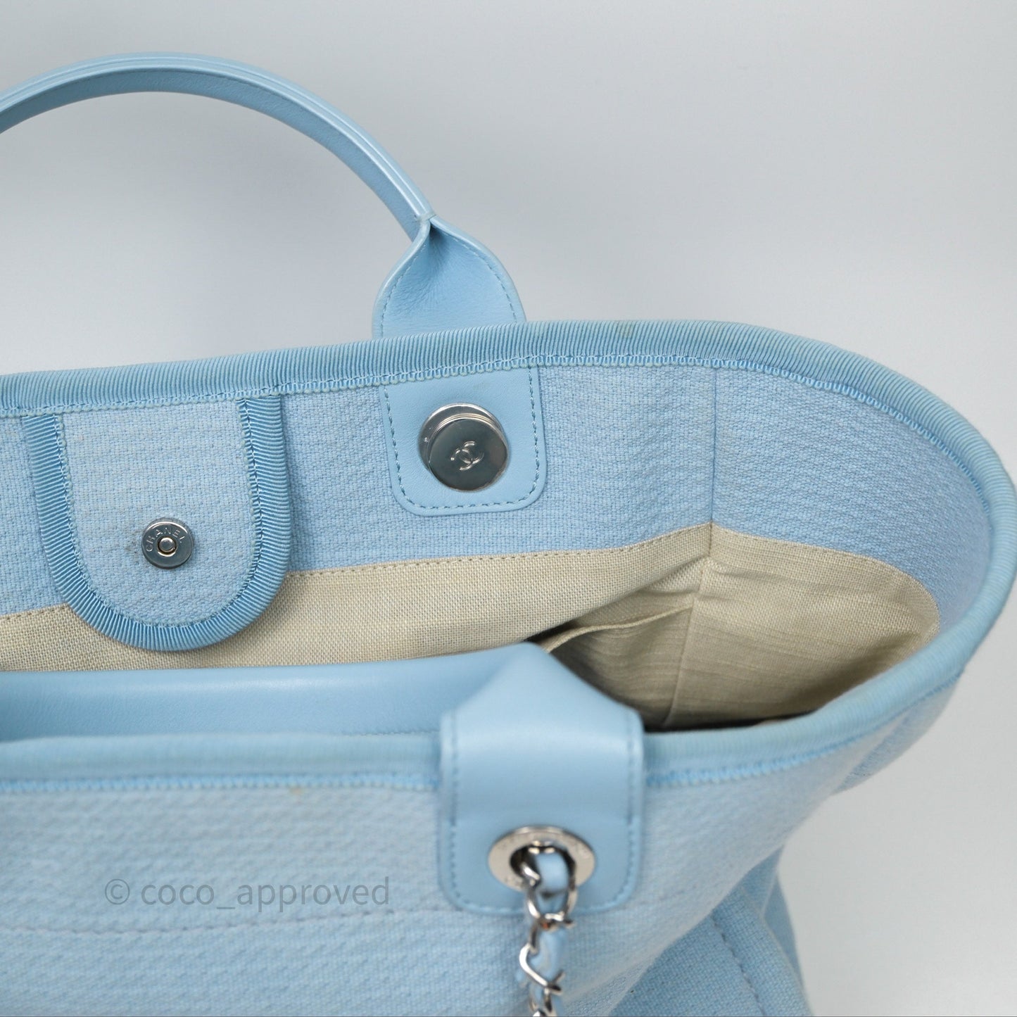 Chanel New Small Deauville Tote Blue Canvas Silver Hardware