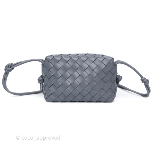 Bottega Veneta Mini Loop Camera Bag Grey Intrecciato Lambskin