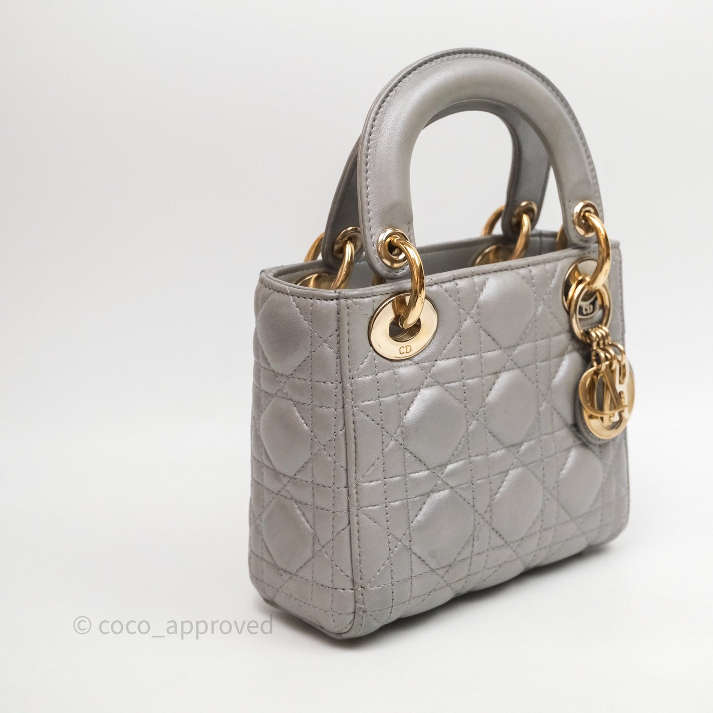 Christian Dior Mini Lady Dior Iridescent Grey Lambskin Cannage Gold Hardware