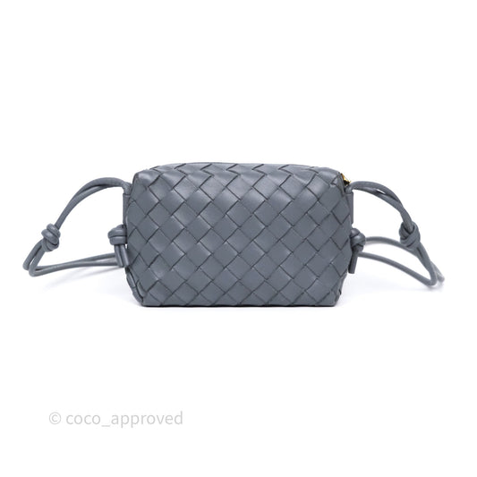 Bottega Veneta Mini Loop Camera Bag Grey Intrecciato Lambskin