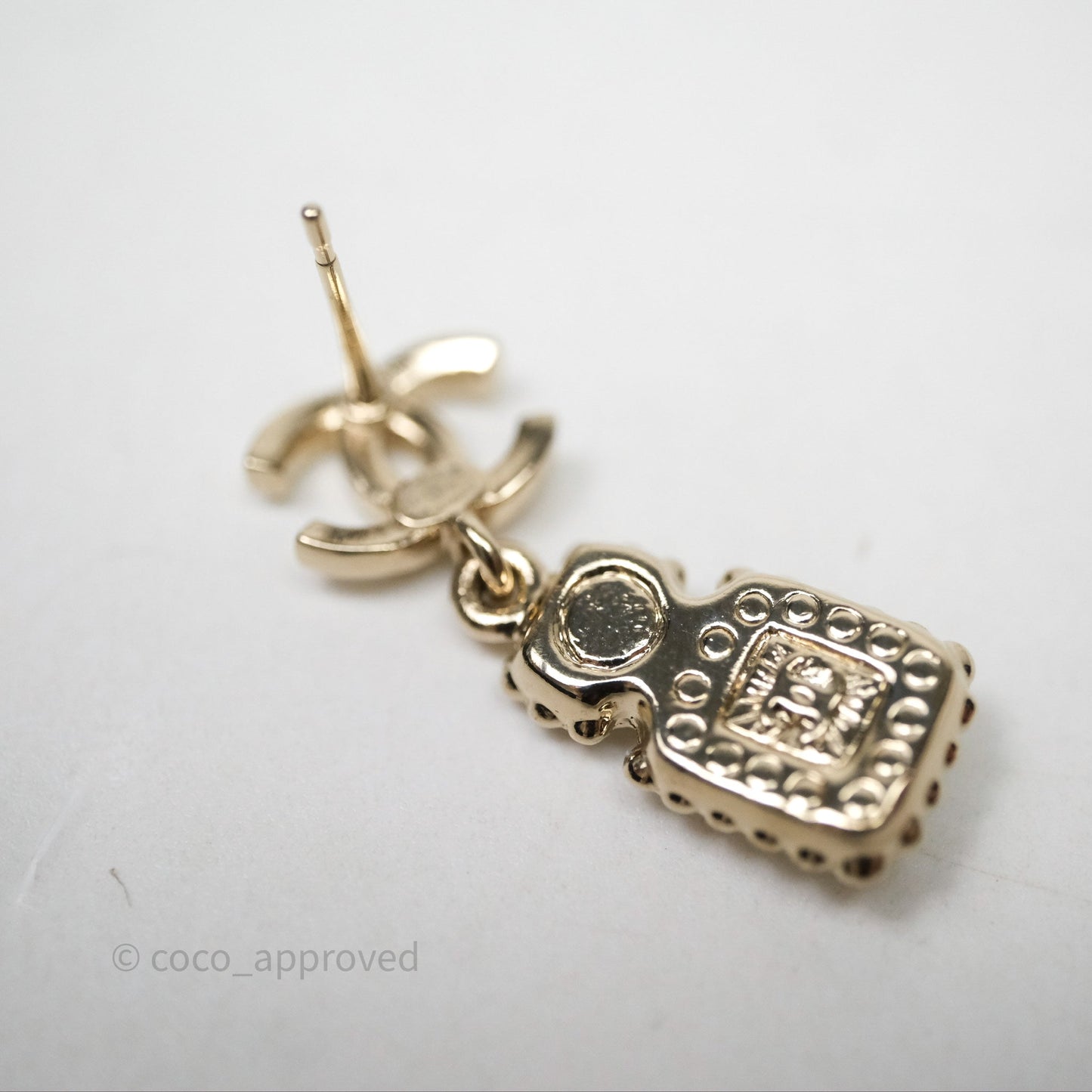 Chanel CC Crystal Perfume Bottle Earrings Gold Tone 21K