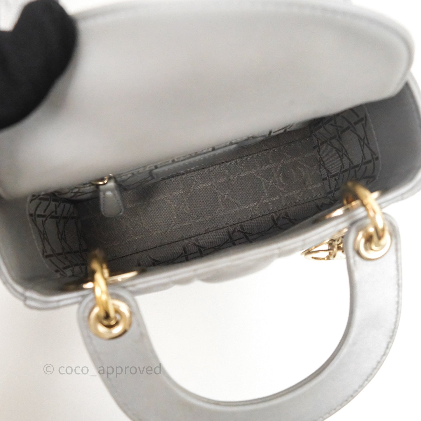 Christian Dior Mini Lady Dior Iridescent Grey Lambskin Cannage Gold Hardware