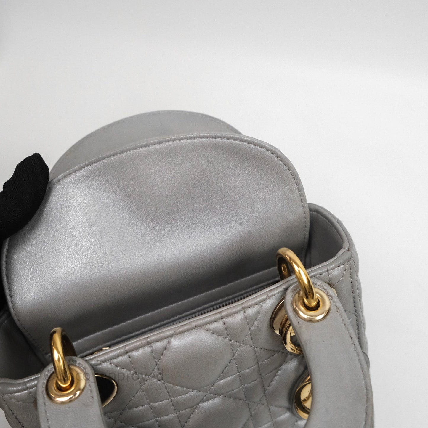 Christian Dior Mini Lady Dior Iridescent Grey Lambskin Cannage Gold Hardware
