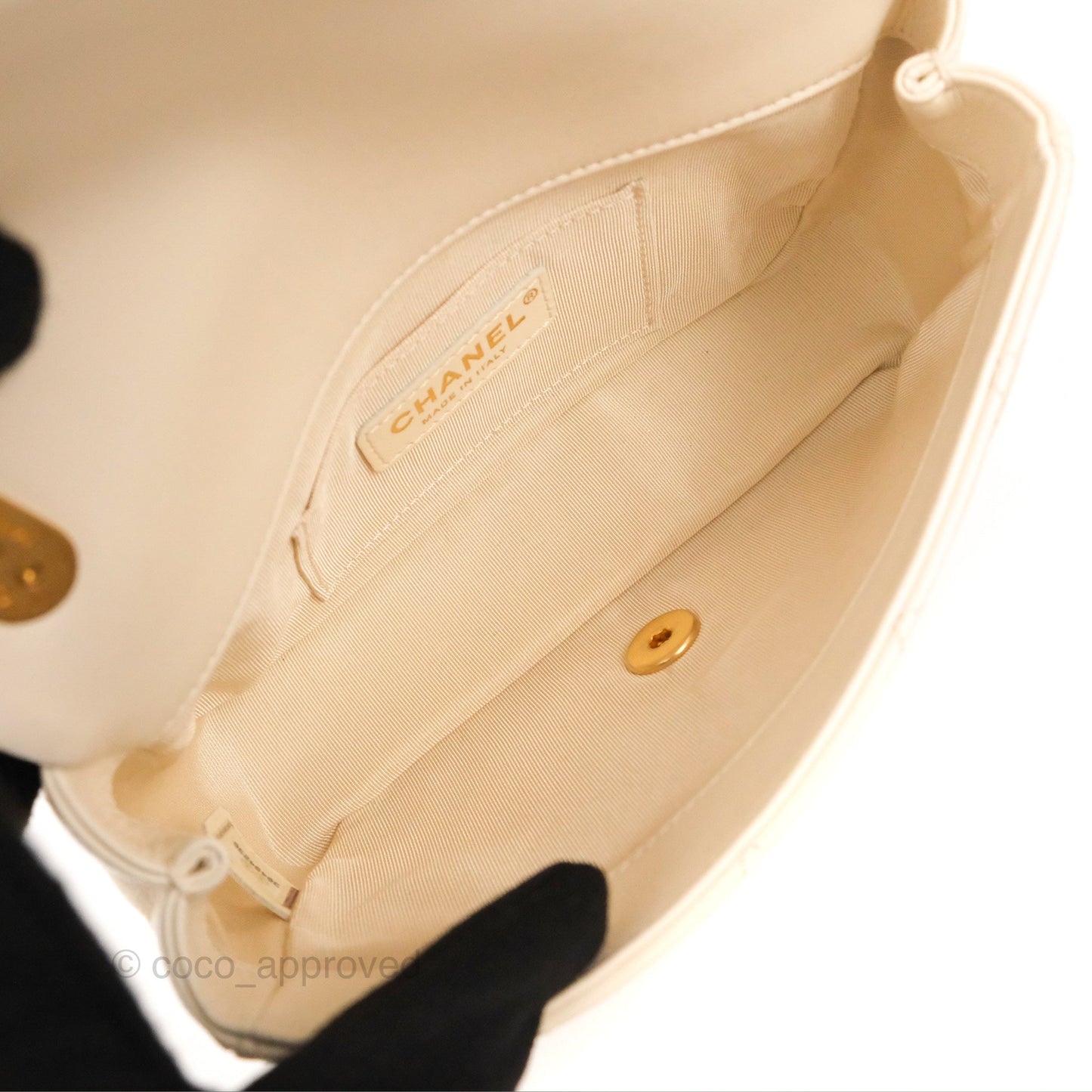 Chanel Mini Rectangular With Pearl Strap Quilted White Goatskin Aged Gold Hardware