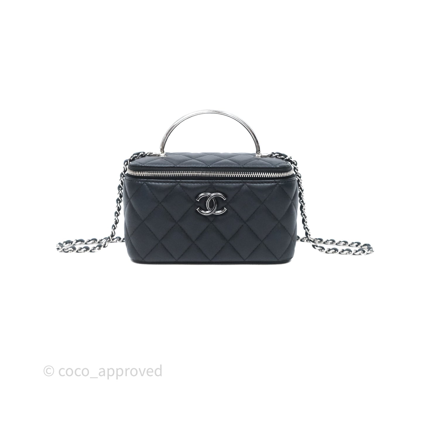 Chanel Vanity Rectangular Top Handle Black Lambskin Silver Hardware