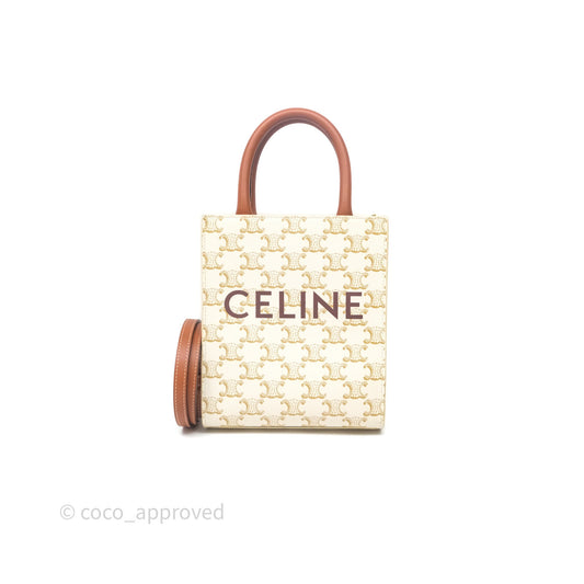 Celine Mini Vertical Cabas Bag Triomphe Canvas White