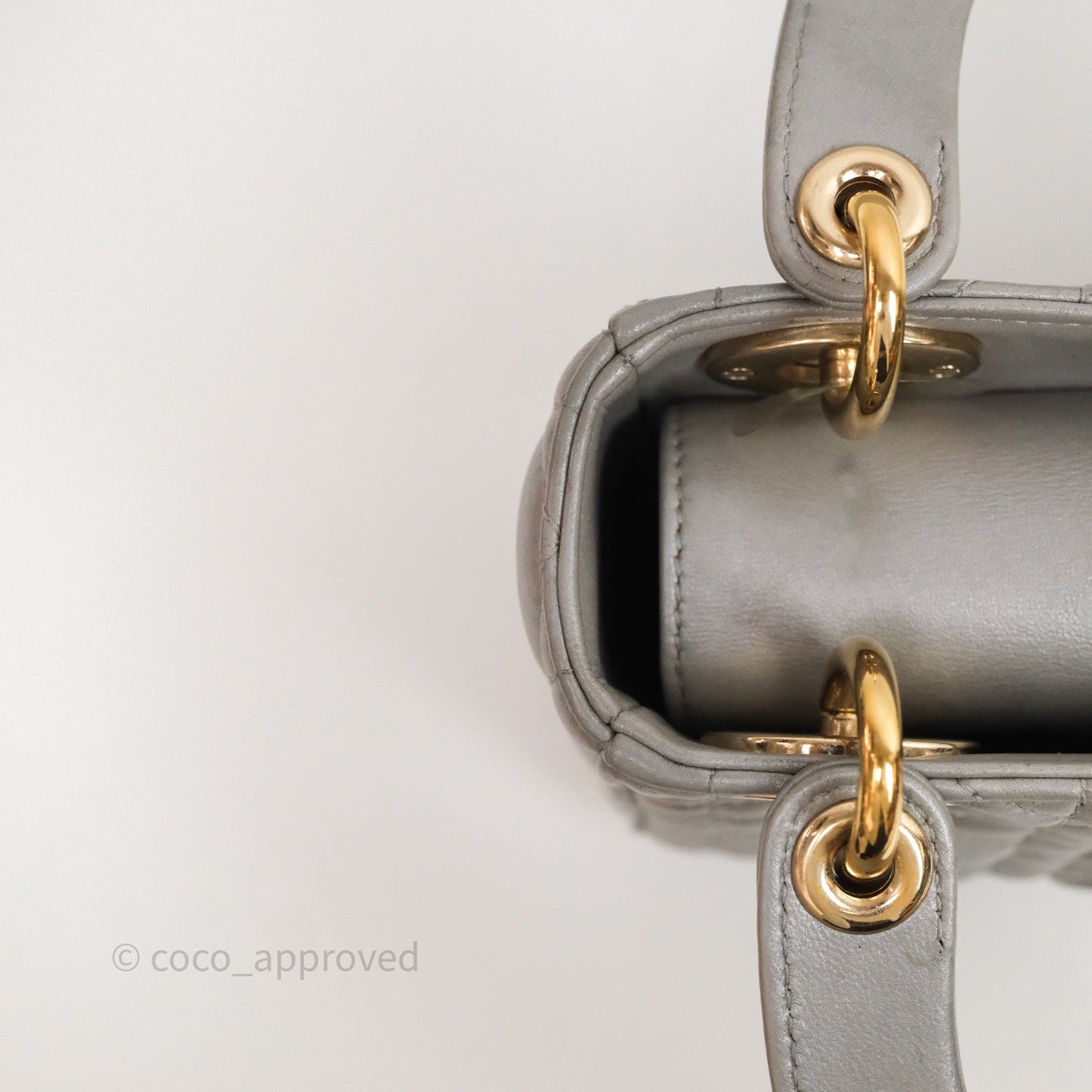 Christian Dior Mini Lady Dior Iridescent Grey Lambskin Cannage Gold Hardware