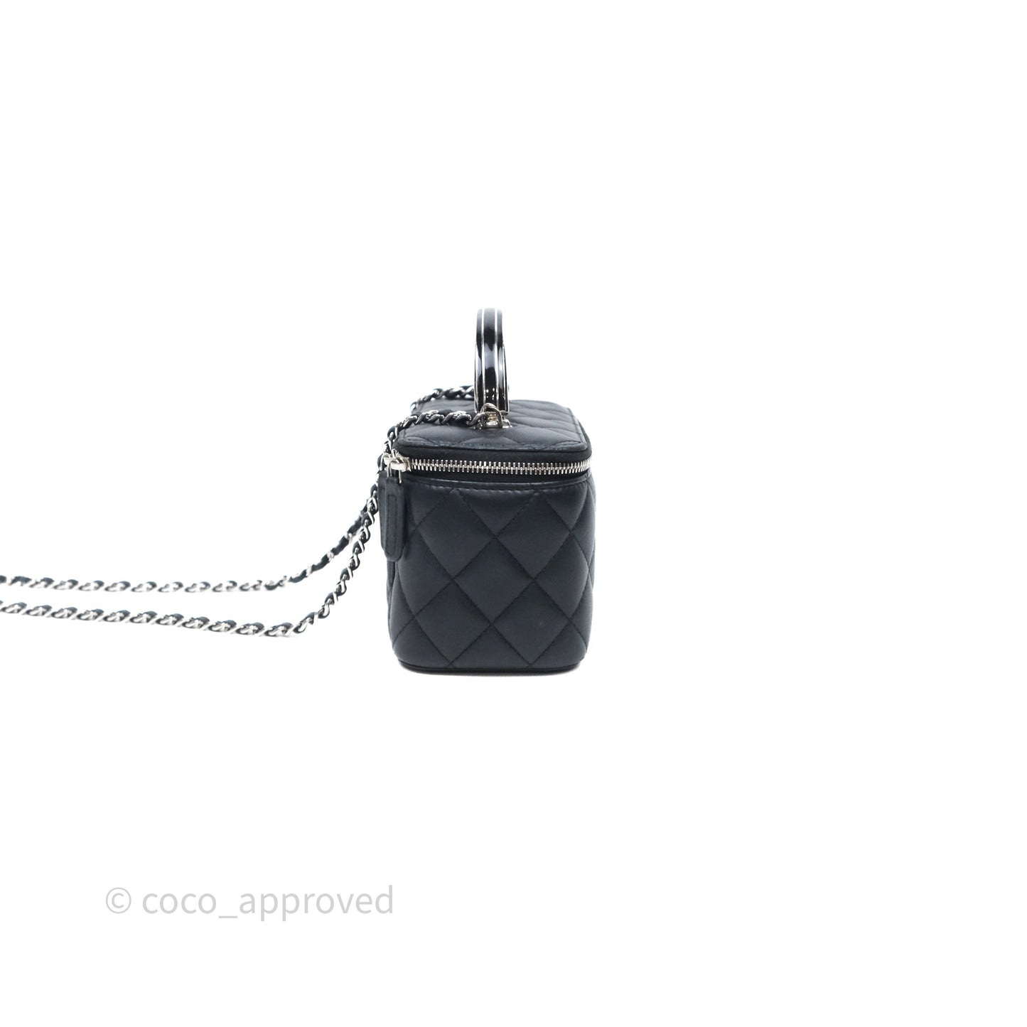 Chanel Vanity Rectangular Top Handle Black Lambskin Silver Hardware