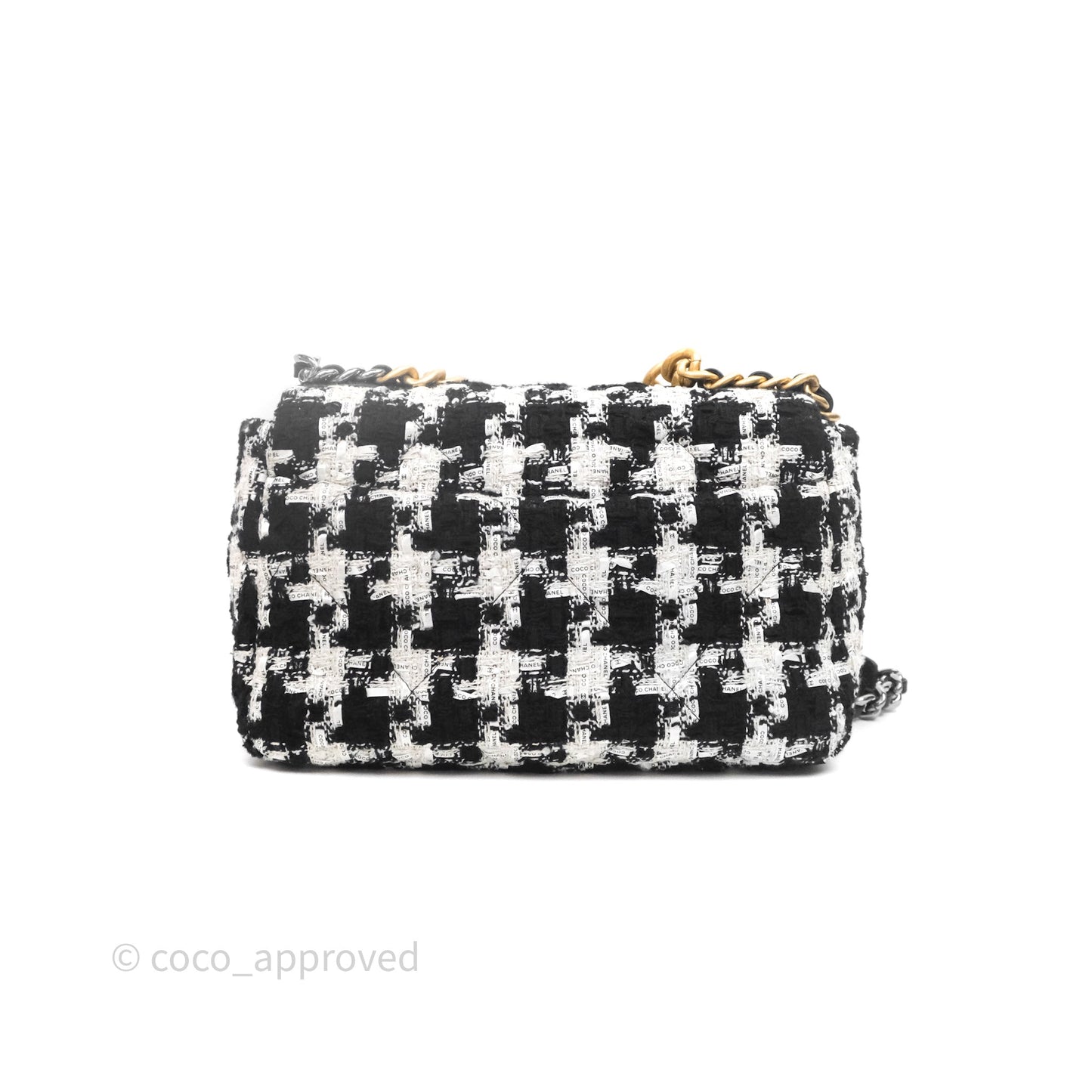 Chanel 19 Small Tweed Houndstooth Black & White Mixed Hardware