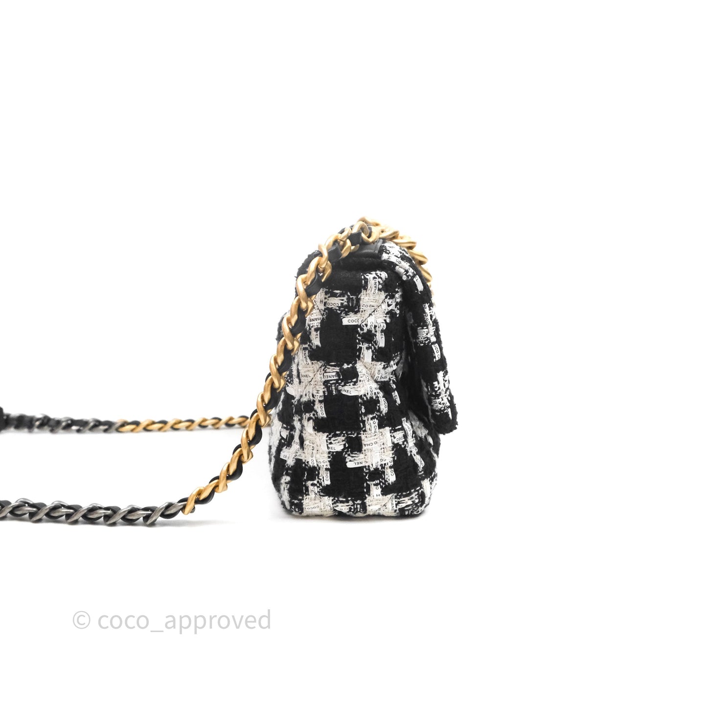 Chanel 19 Small Tweed Houndstooth Black & White Mixed Hardware