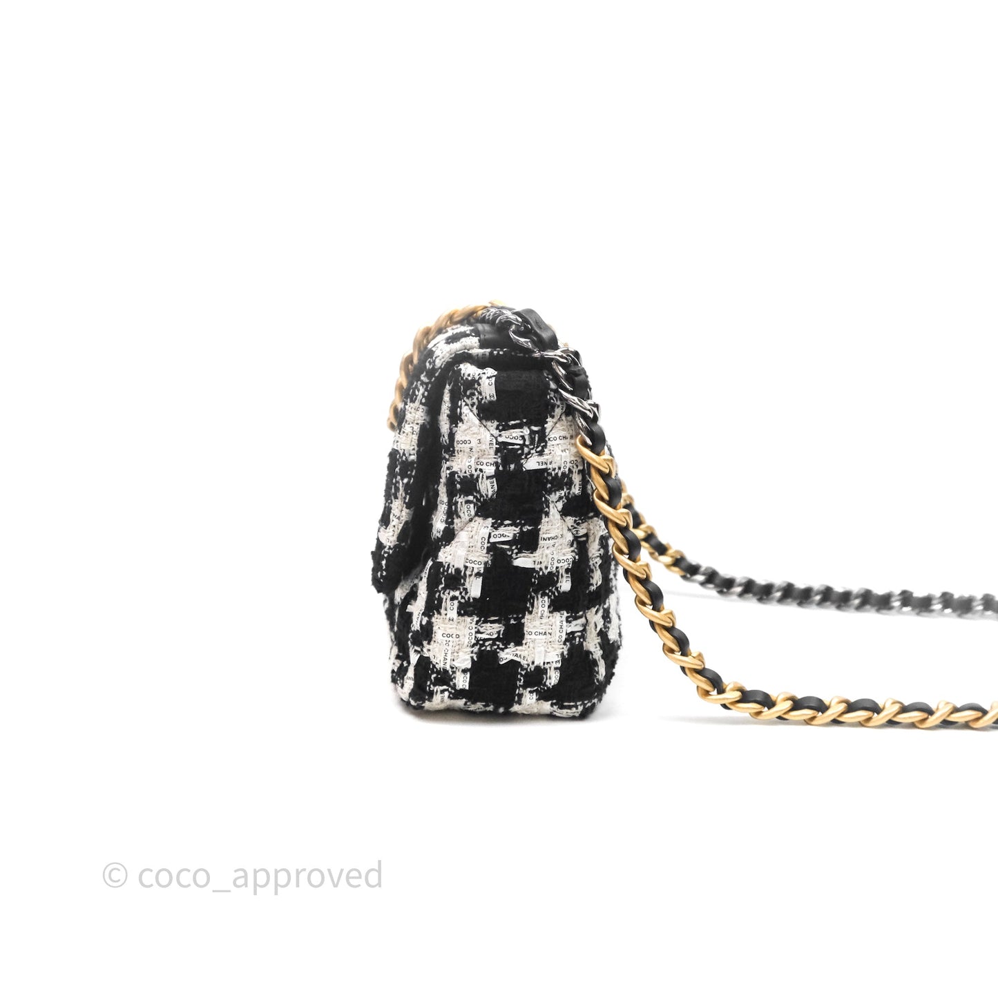Chanel 19 Small Tweed Houndstooth Black & White Mixed Hardware