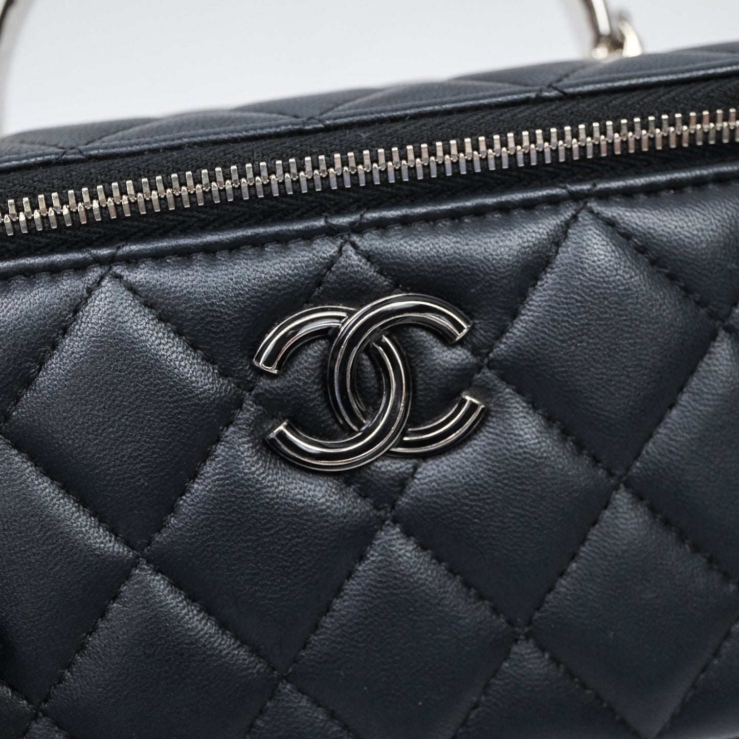 Chanel Vanity Rectangular Top Handle Black Lambskin Silver Hardware