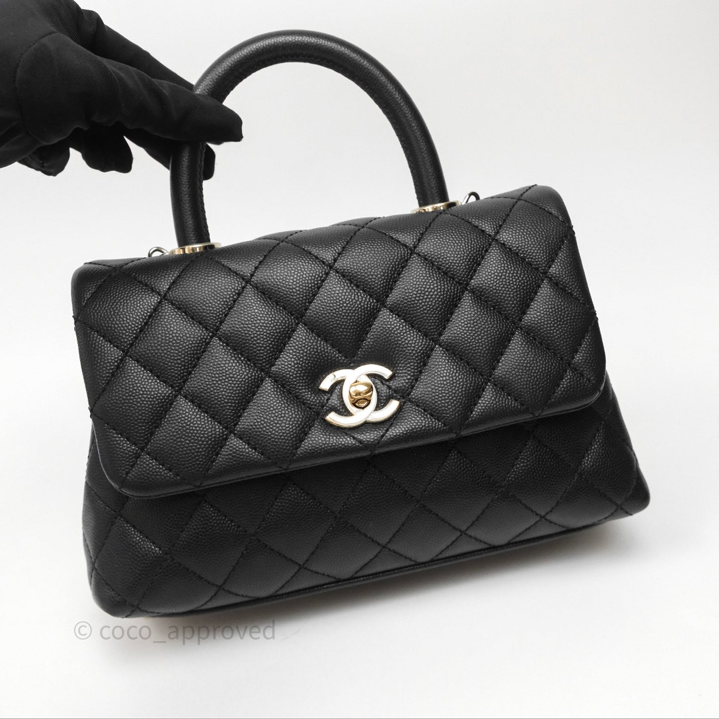Chanel Small Coco Handle Quilted Black Caviar Gold Hardware