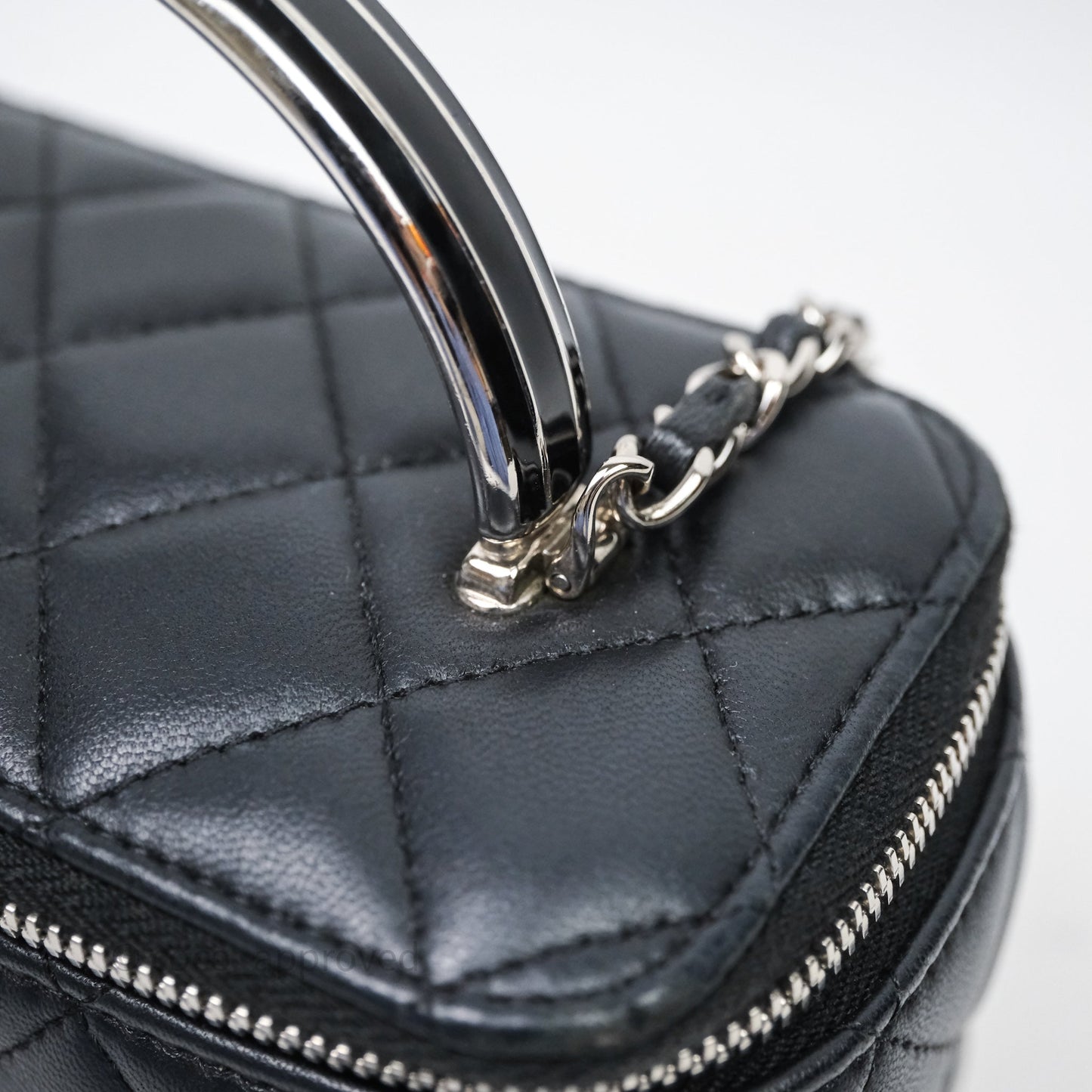 Chanel Vanity Rectangular Top Handle Black Lambskin Silver Hardware