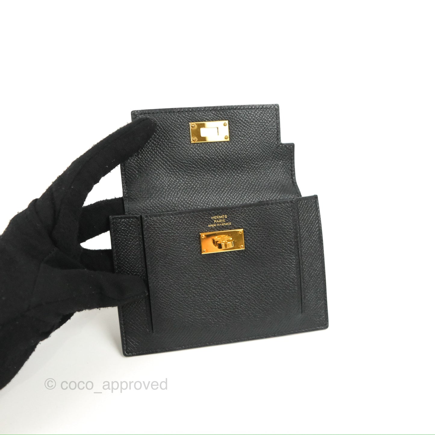 Hermès Kelly Pocket Compact Wallet Black Epsom Gold Hardware