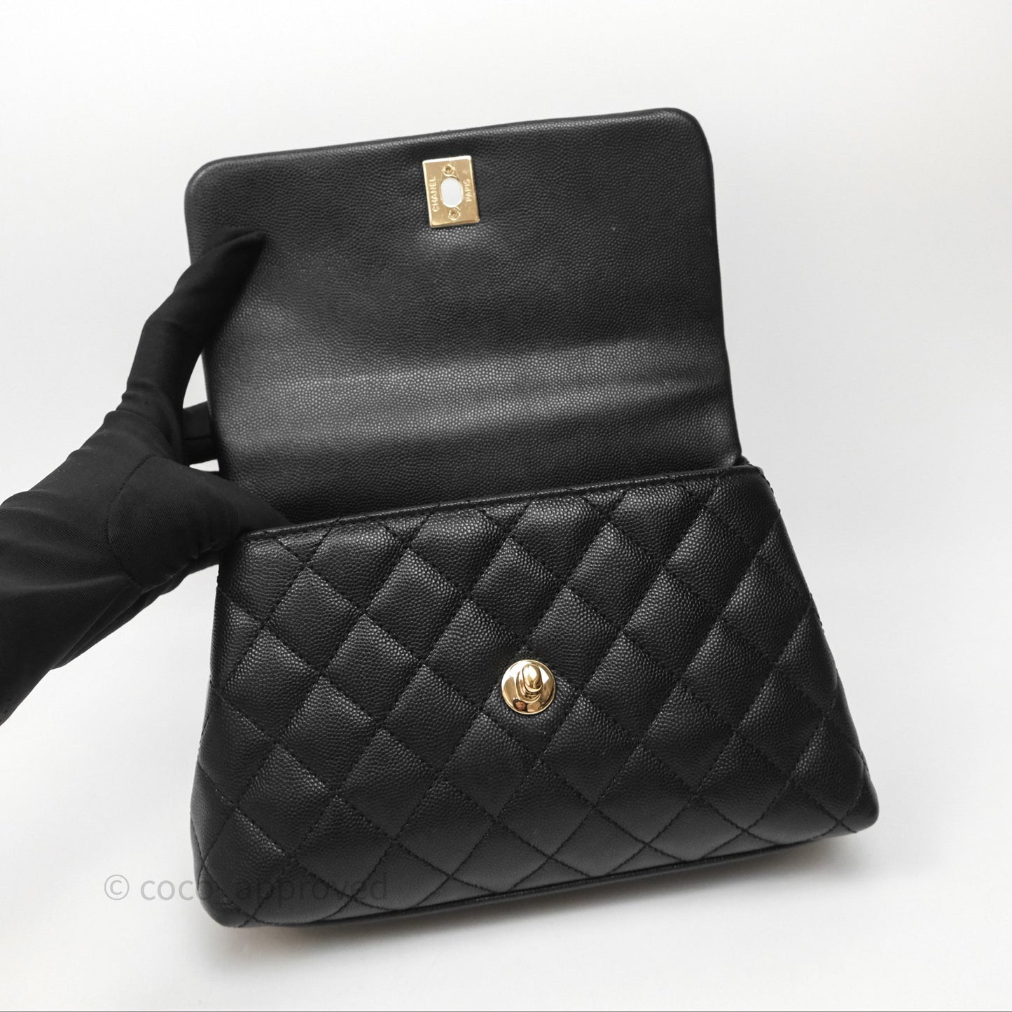 Chanel Small Coco Handle Quilted Black Caviar Gold Hardware