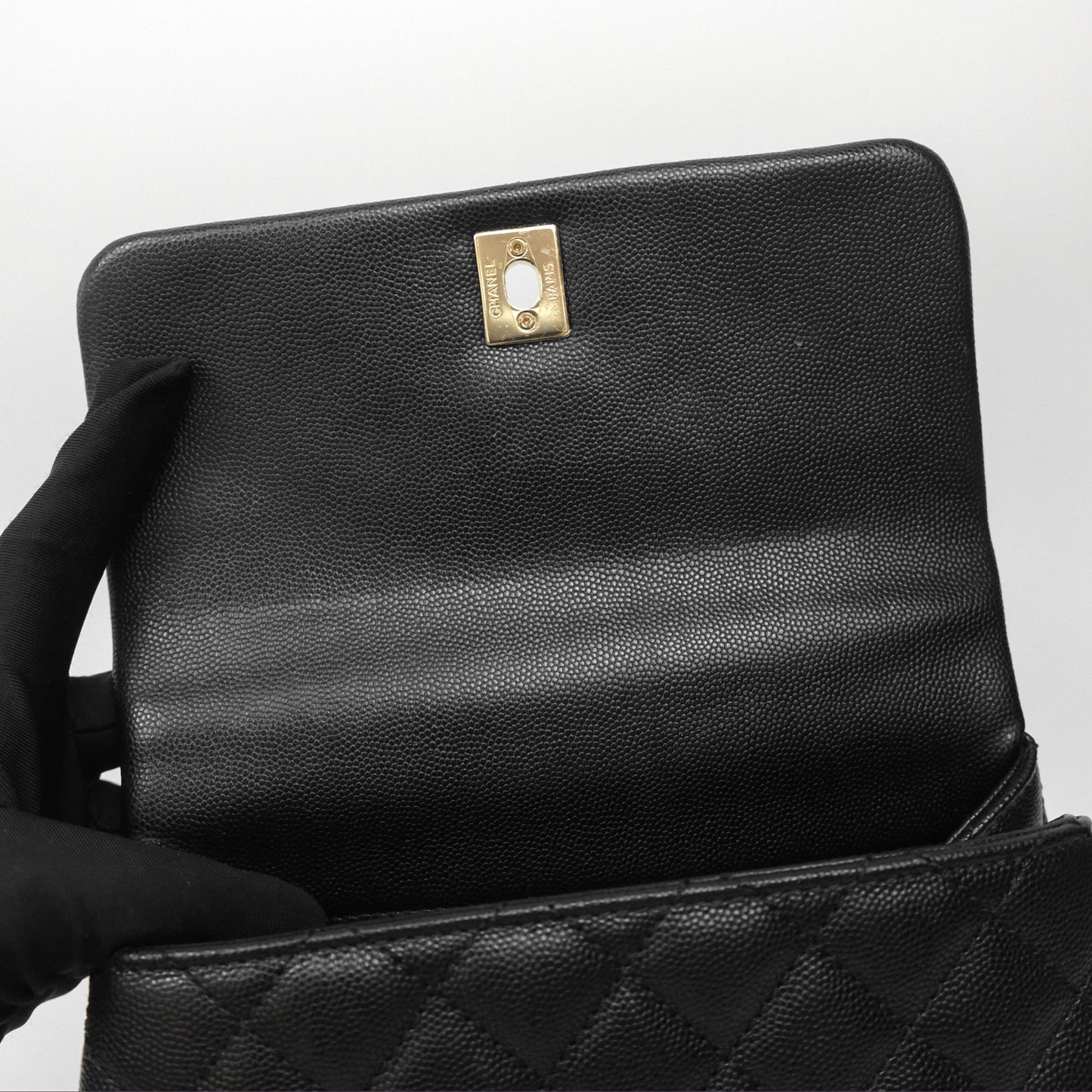 Chanel Small Coco Handle Quilted Black Caviar Gold Hardware