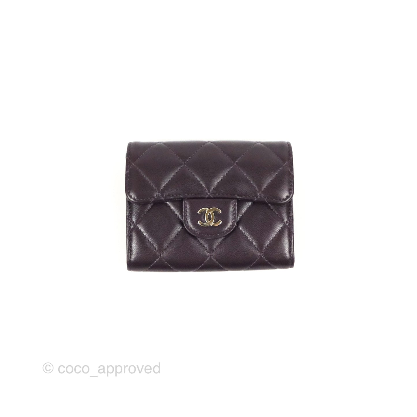 Chanel Classic Flap Coin Purse Dark Purple Lambskin Silver Hardware