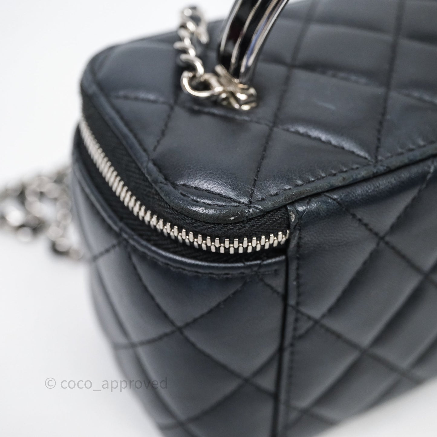 Chanel Vanity Rectangular Top Handle Black Lambskin Silver Hardware