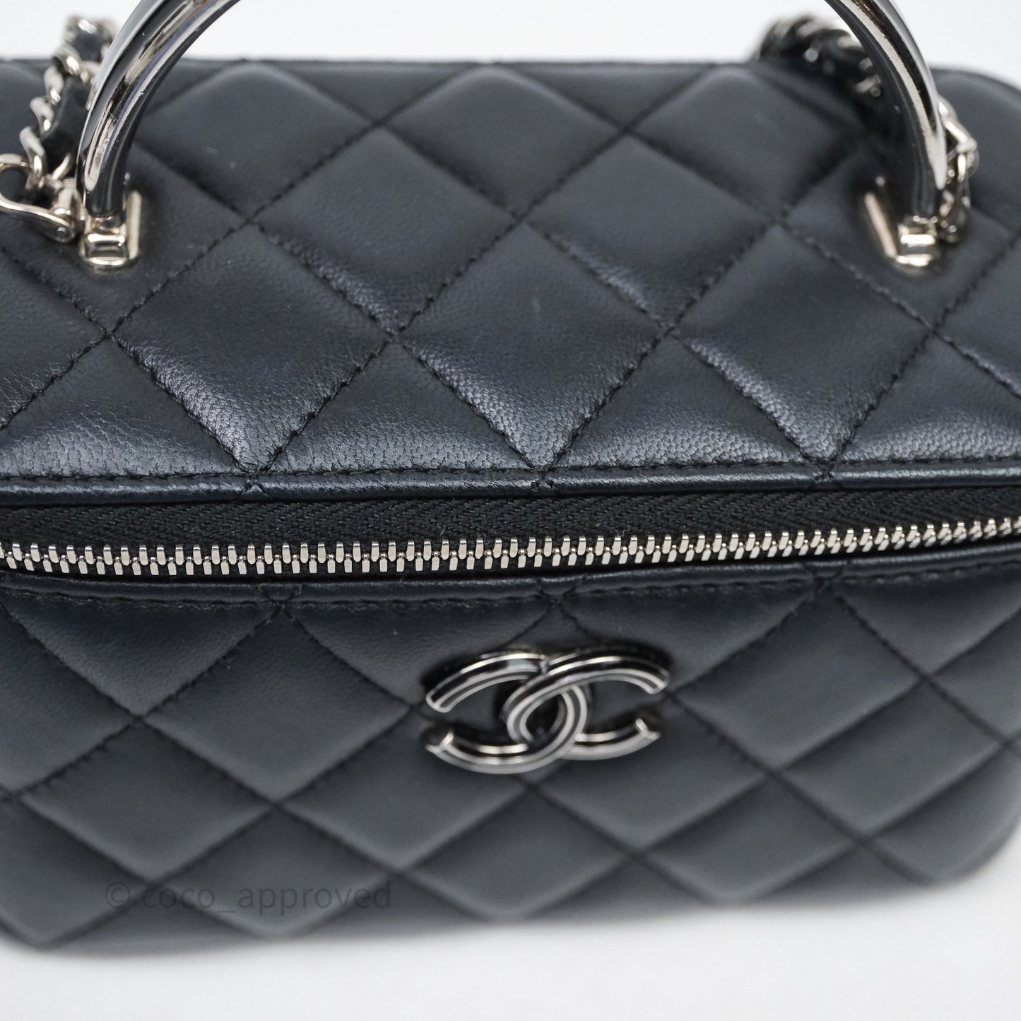 Chanel Vanity Rectangular Top Handle Black Lambskin Silver Hardware