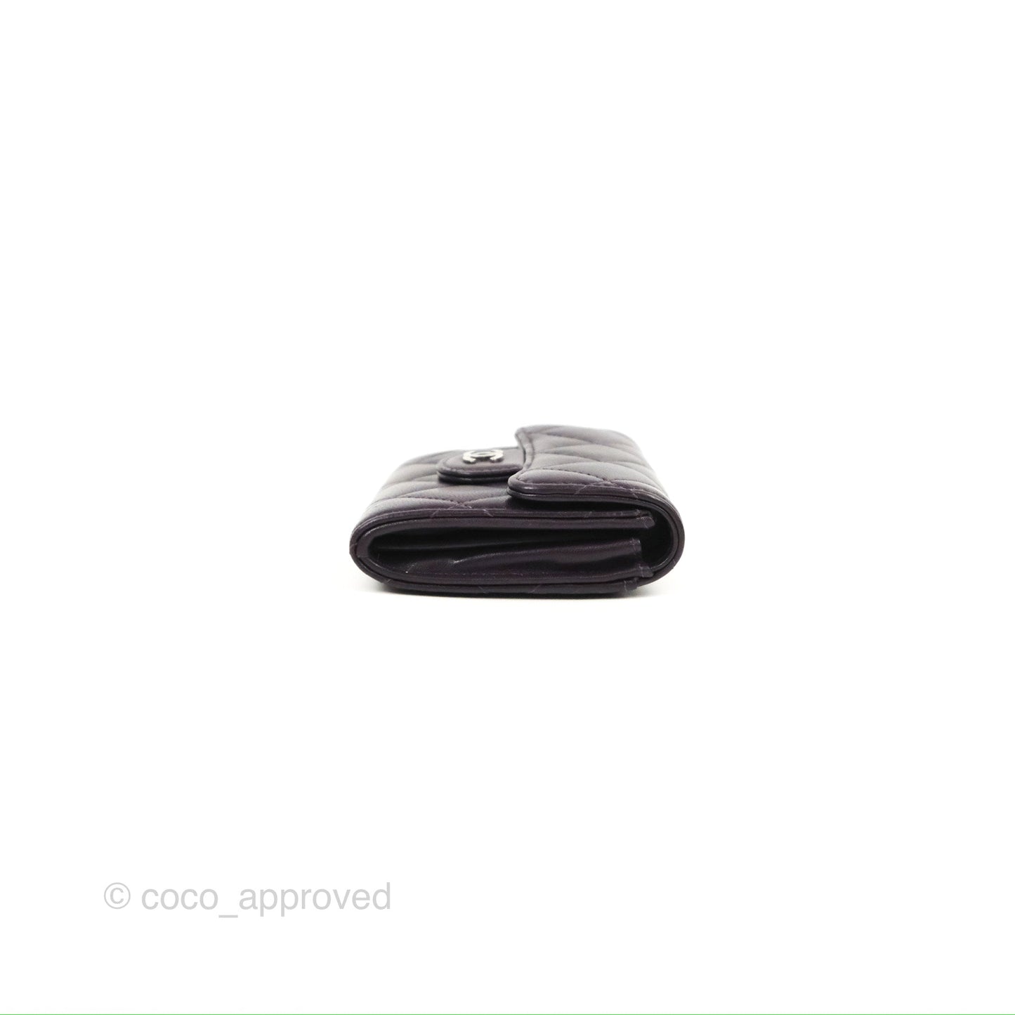 Chanel Classic Flap Coin Purse Dark Purple Lambskin Silver Hardware