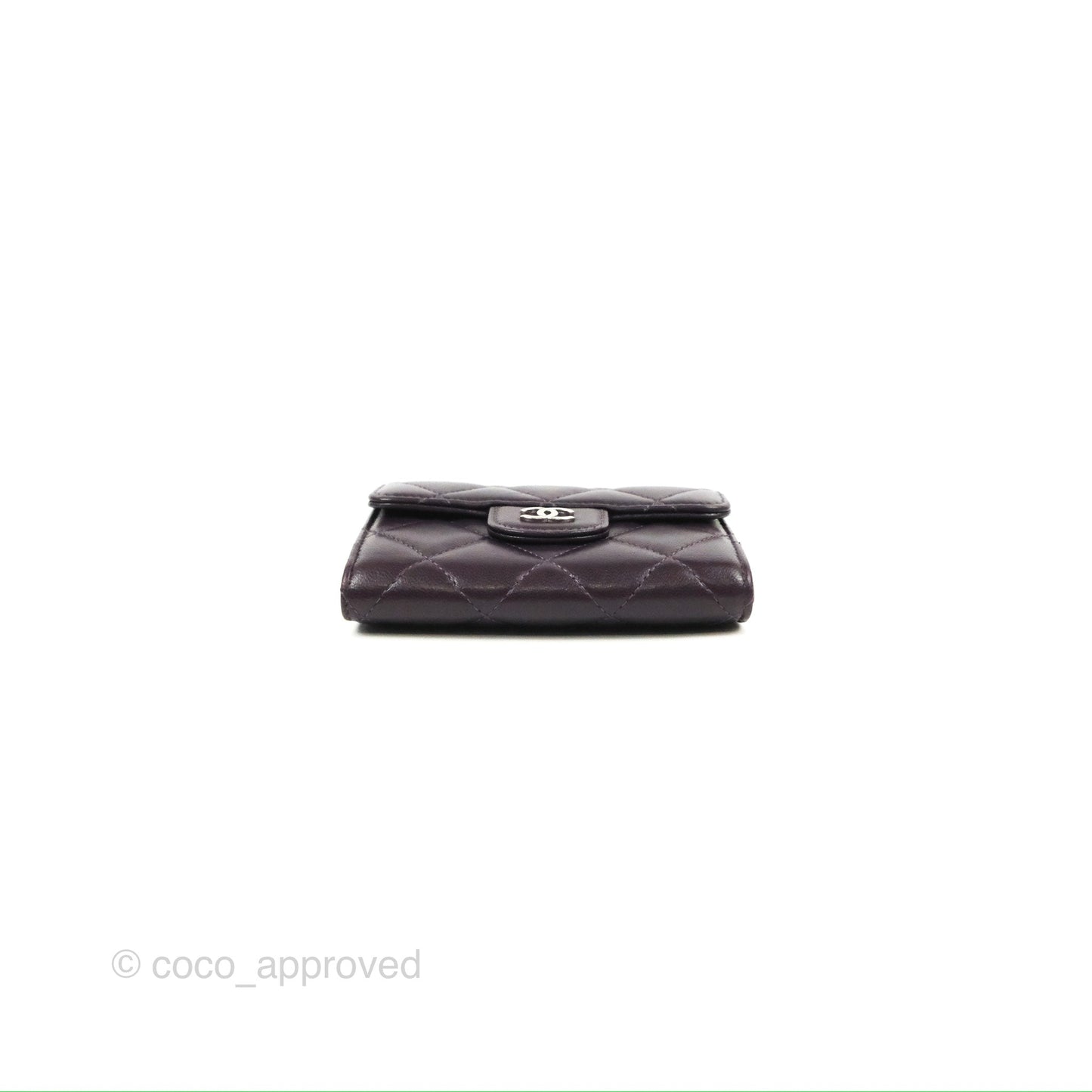 Chanel Classic Flap Coin Purse Dark Purple Lambskin Silver Hardware