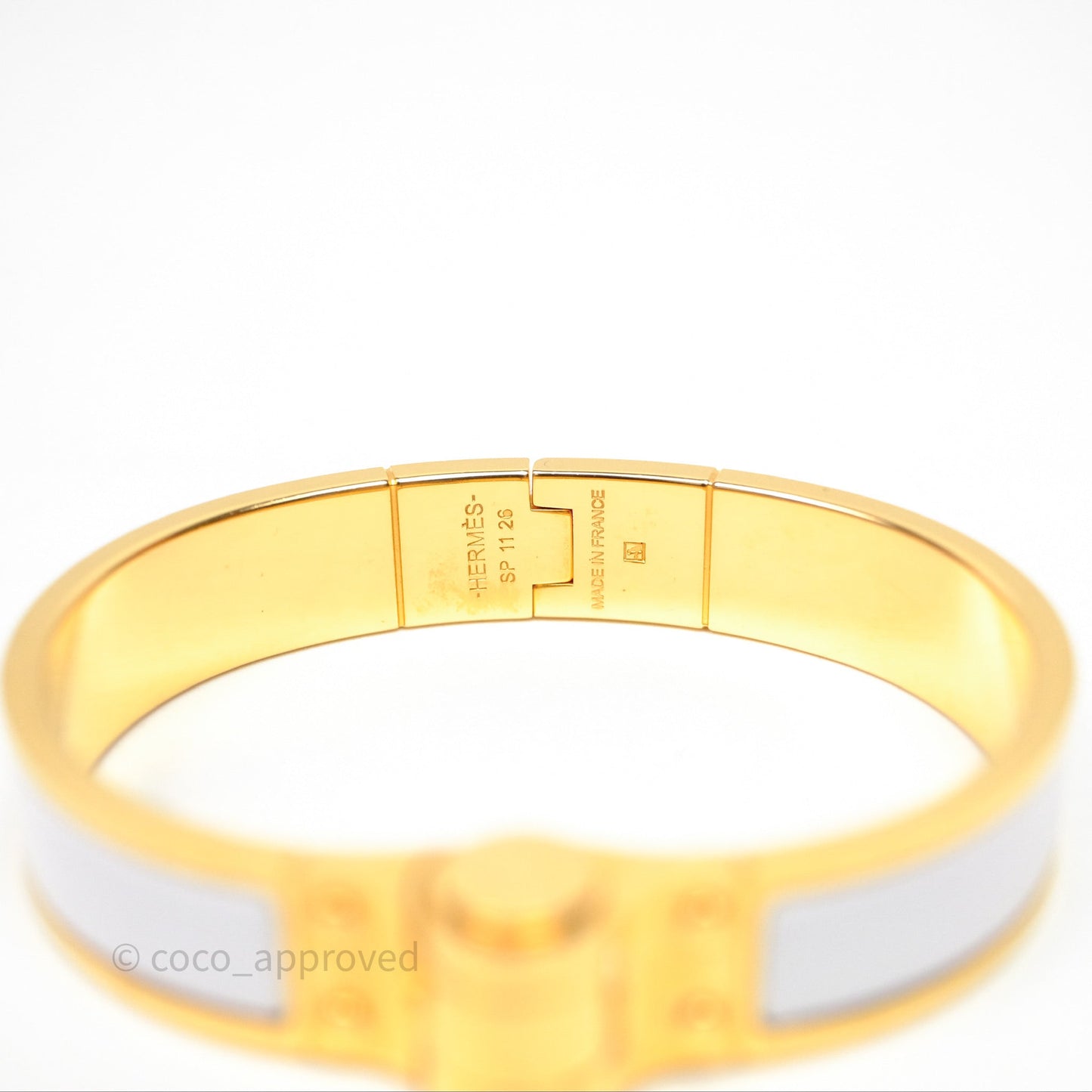 Hermès Enamel Charniere White Bracelet Gold Hardware
