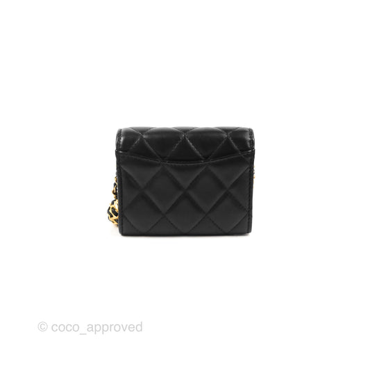 Chanel Pearl Crush Mini Clutch With Chain Black Lambskin Aged Gold Hardware