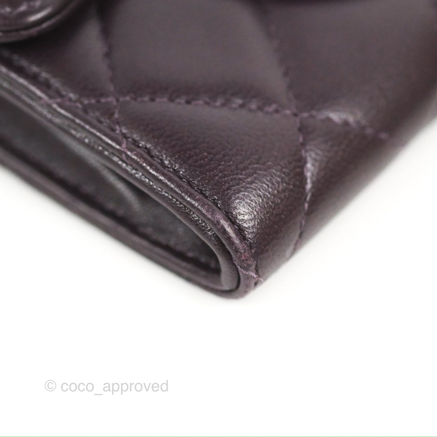 Chanel Classic Flap Coin Purse Dark Purple Lambskin Silver Hardware