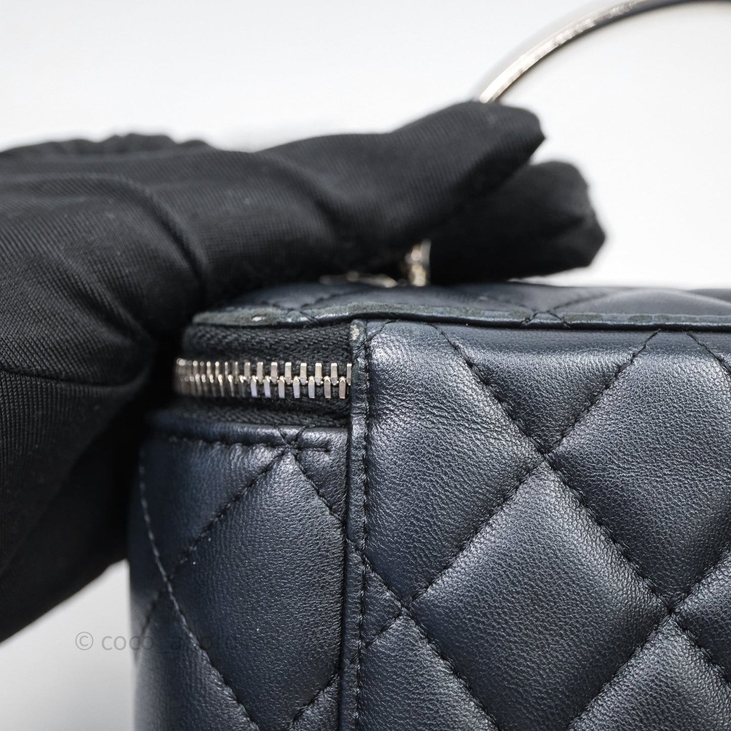 Chanel Vanity Rectangular Top Handle Black Lambskin Silver Hardware