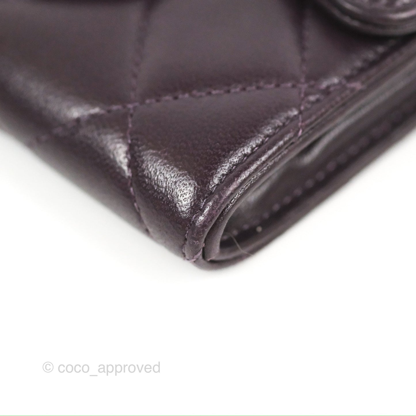 Chanel Classic Flap Coin Purse Dark Purple Lambskin Silver Hardware