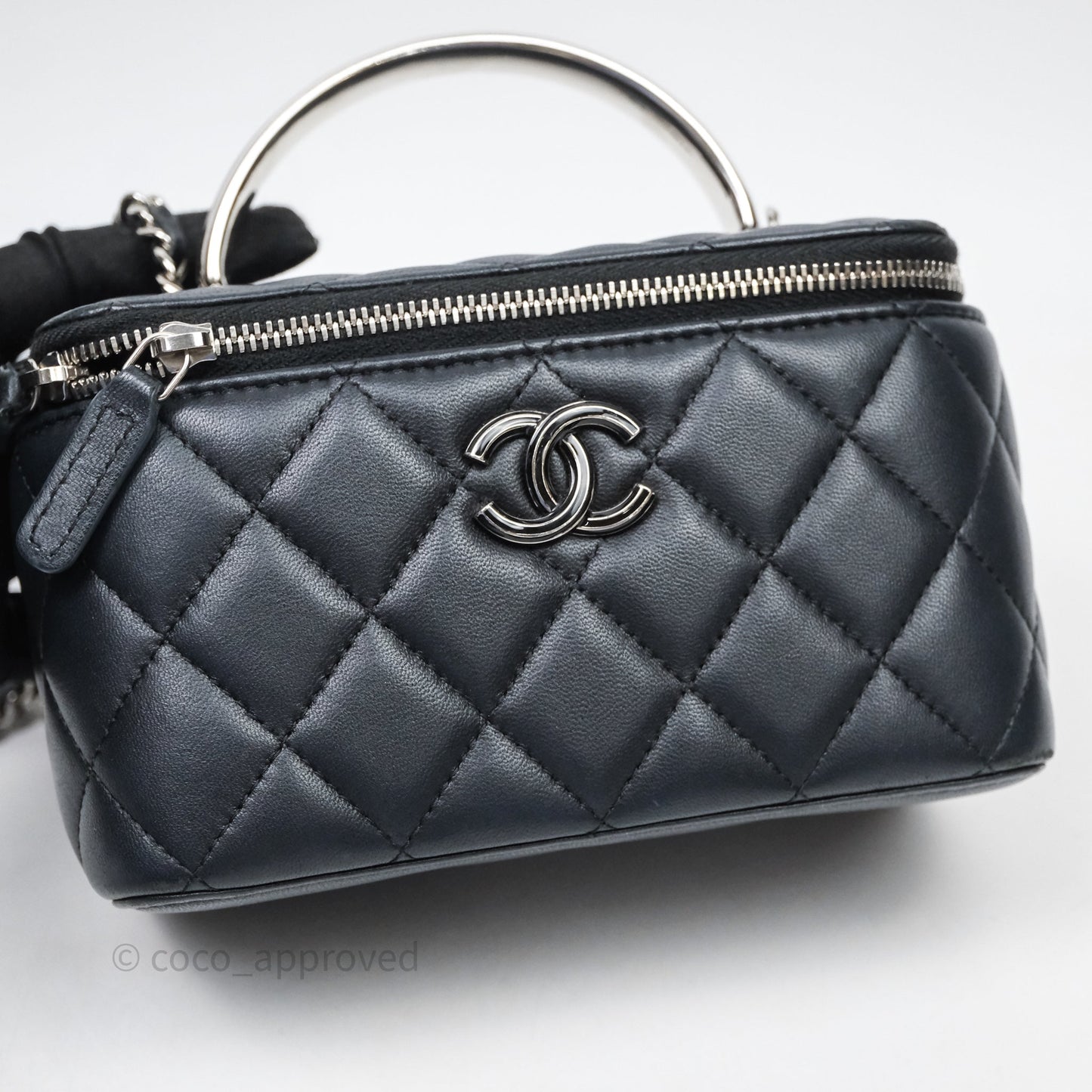 Chanel Vanity Rectangular Top Handle Black Lambskin Silver Hardware