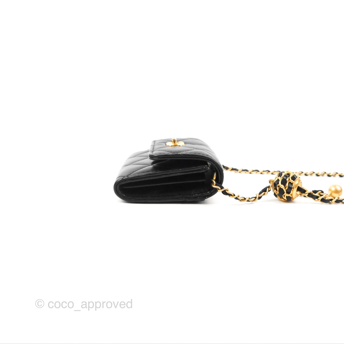 Chanel Pearl Crush Mini Clutch With Chain Black Lambskin Aged Gold Hardware