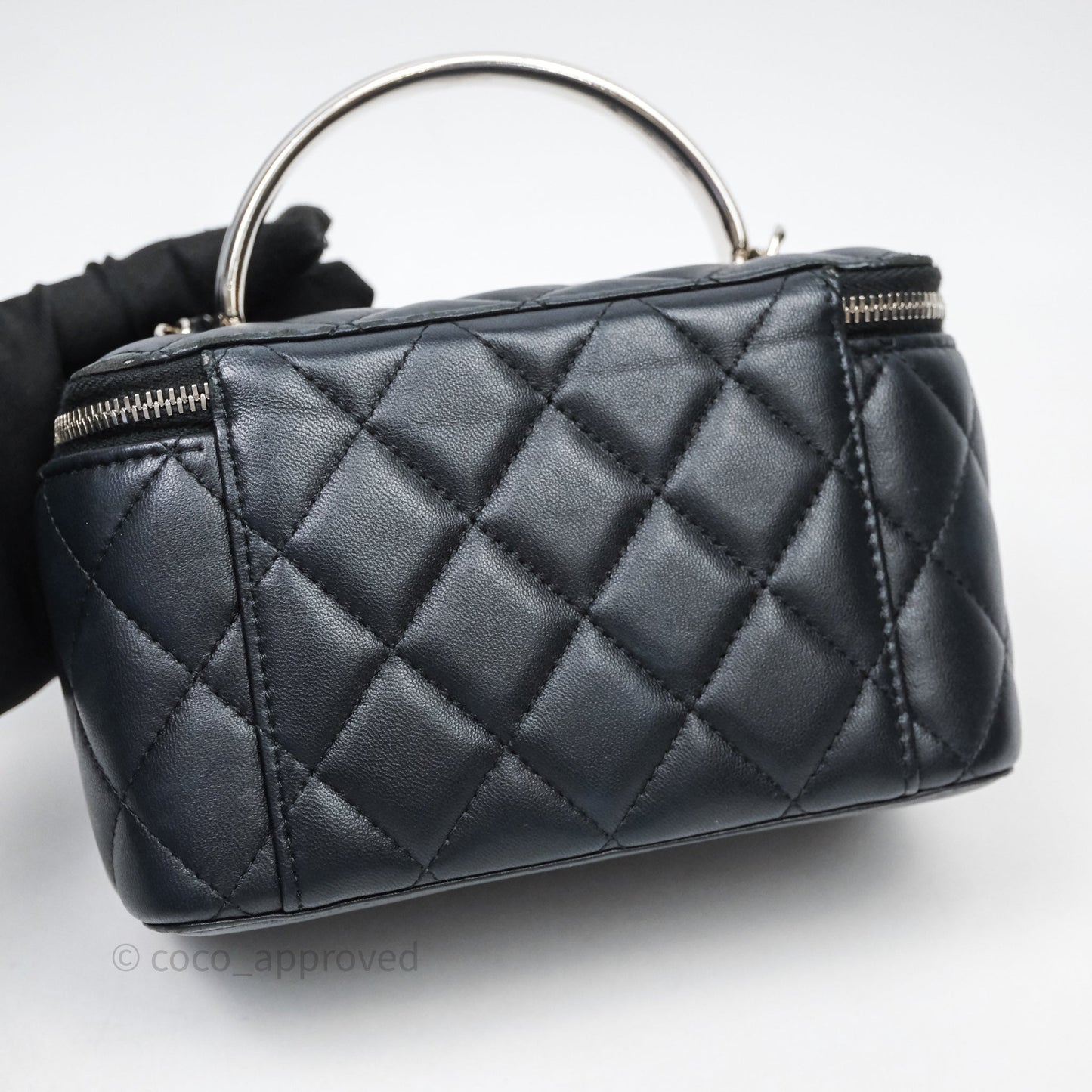 Chanel Vanity Rectangular Top Handle Black Lambskin Silver Hardware