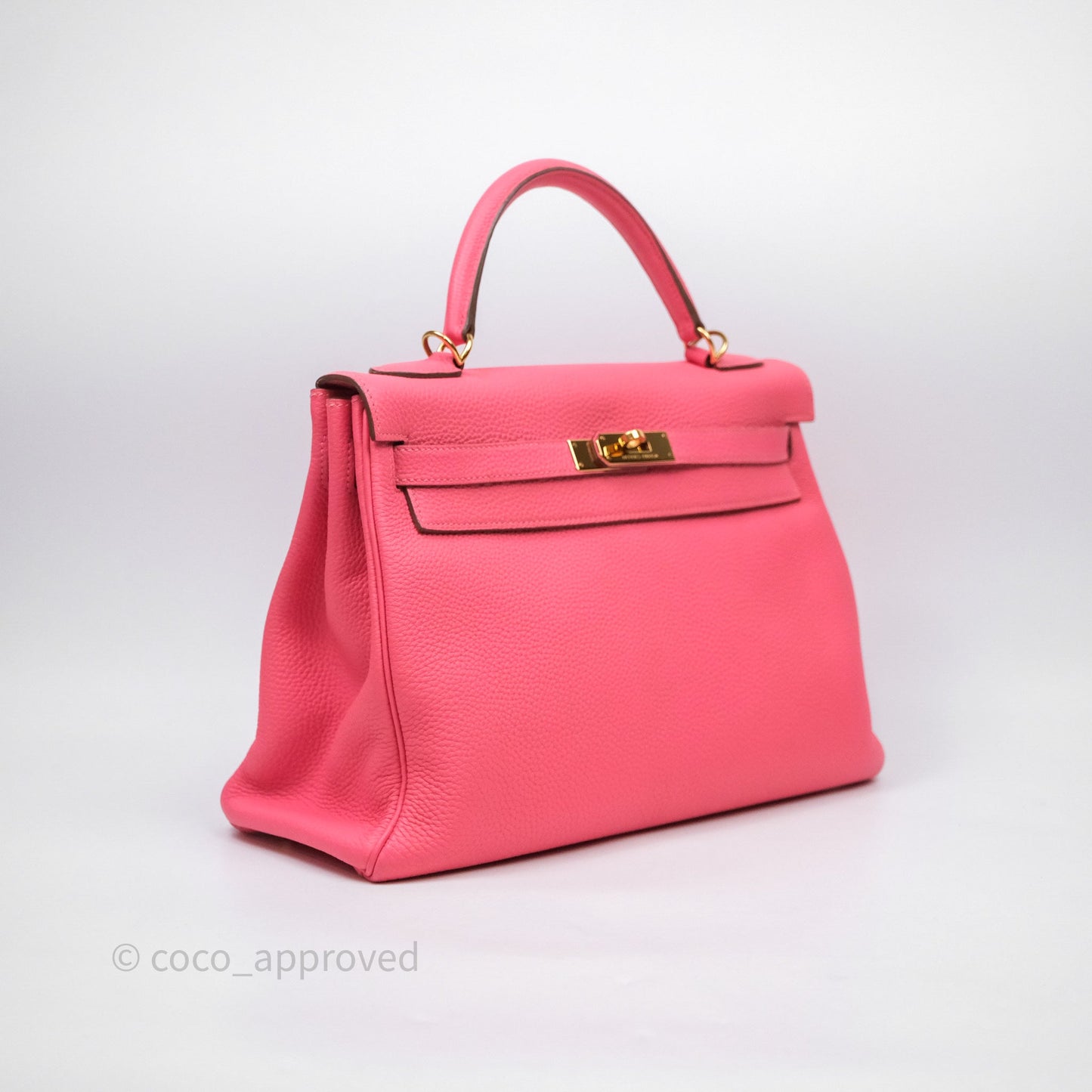 Hermès Kelly 32 Retourne Rose Azalee 8W Gold Hardware